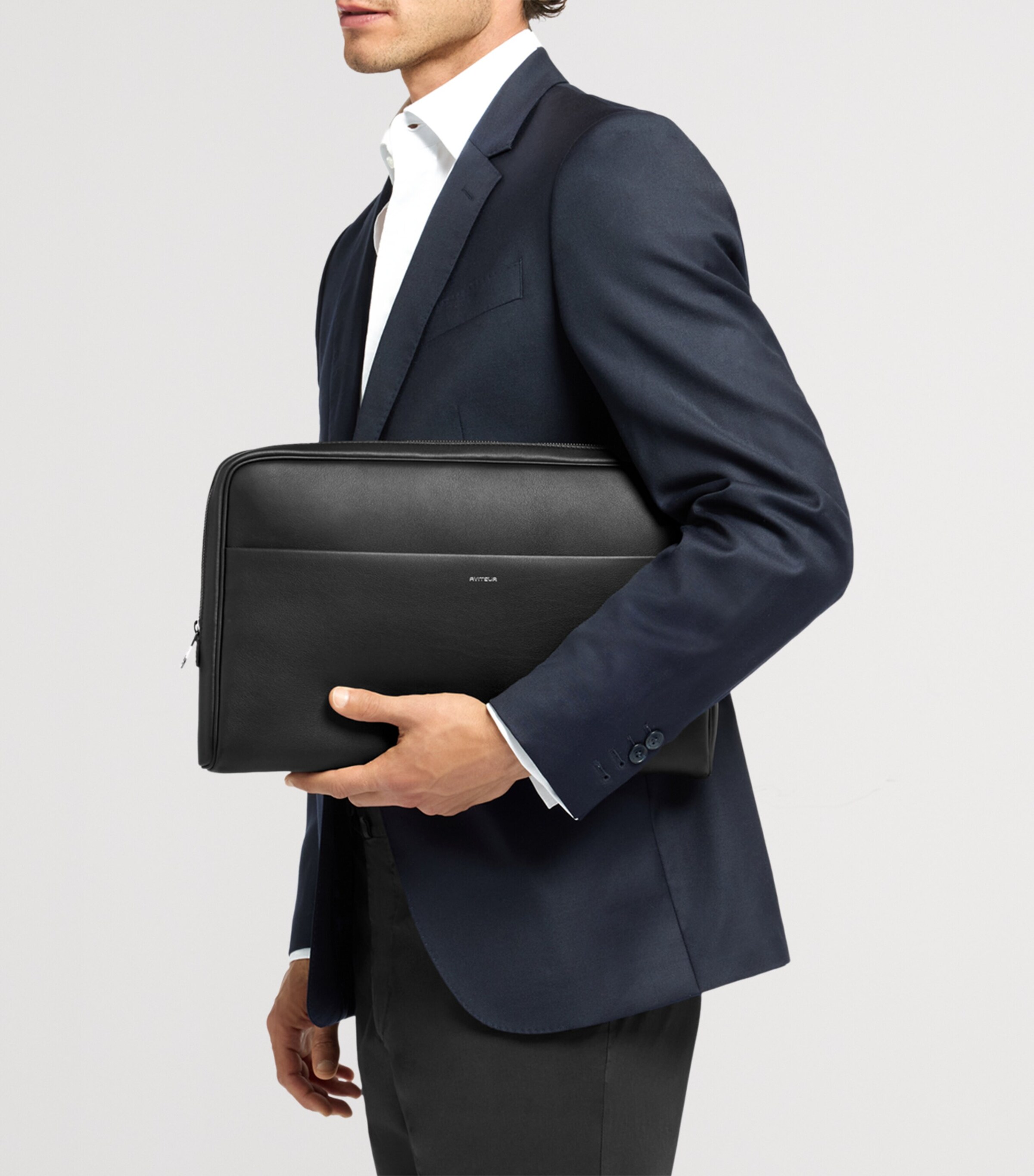 Leather Trolley-Sleeve Laptop Case BLACK Image 7