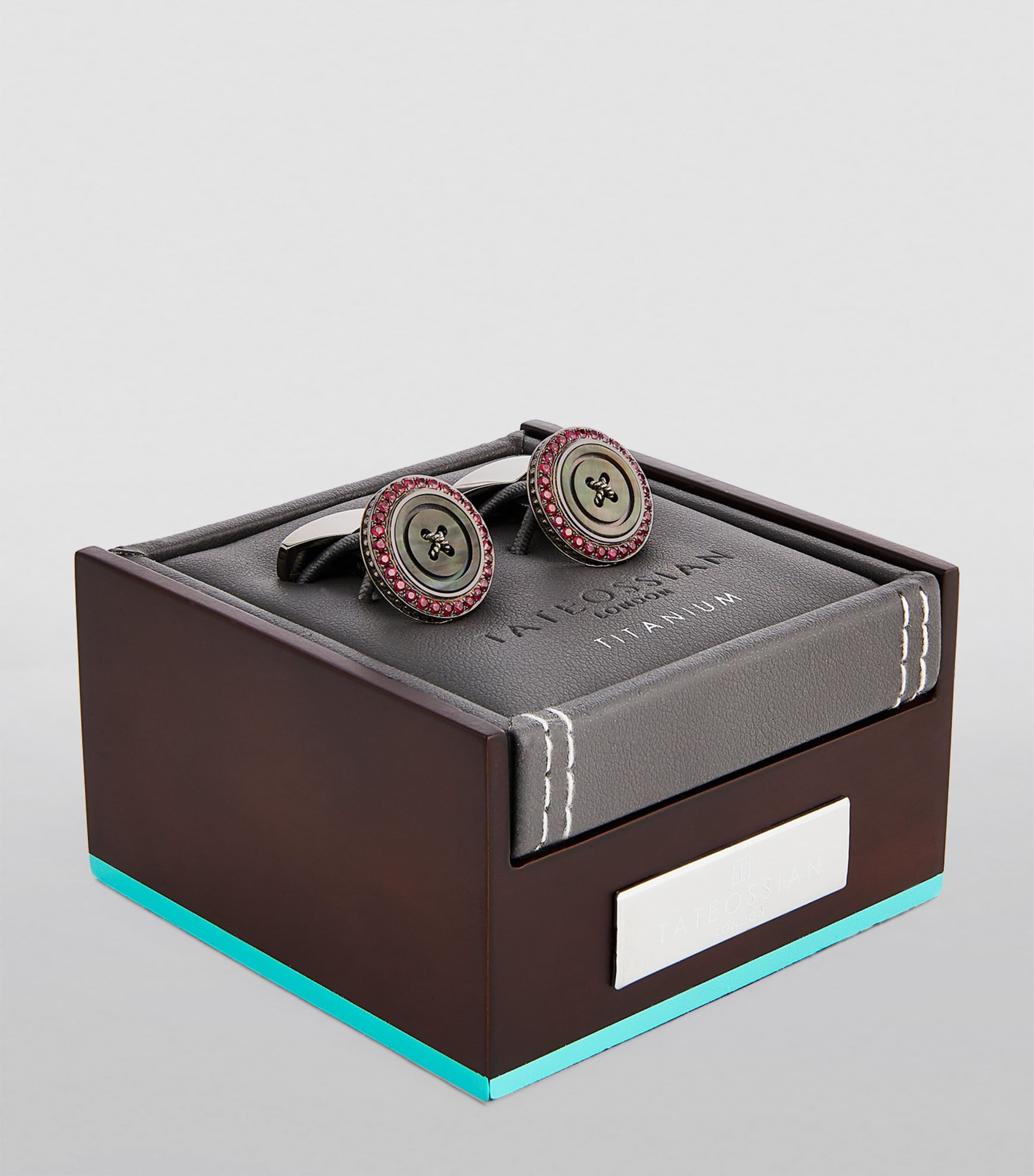 Stainless Steel and Ruby Button Cufflinks SILVER/ RED Image 2