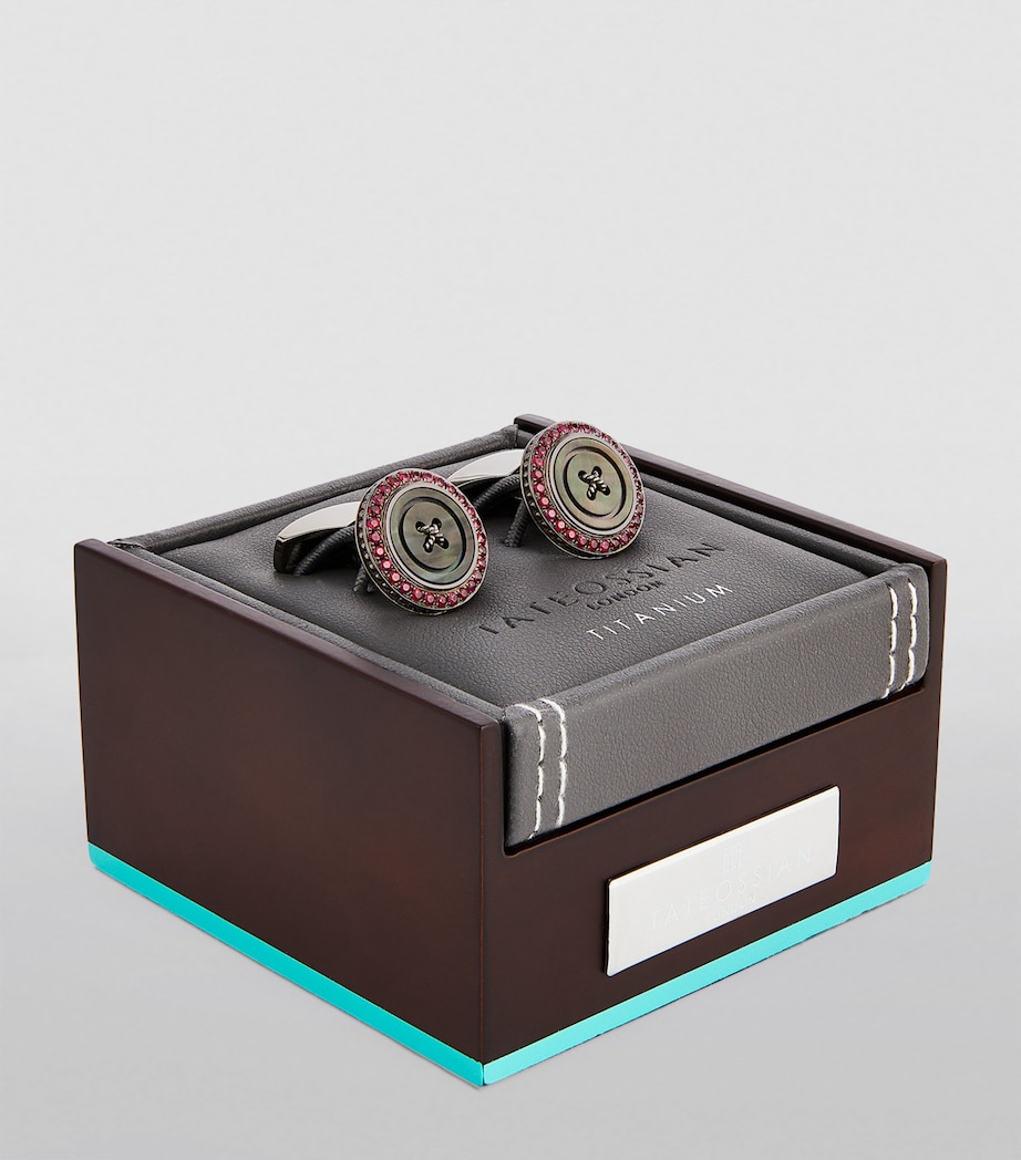 Stainless Steel and Ruby Button Cufflinks SILVER/ RED Image 2