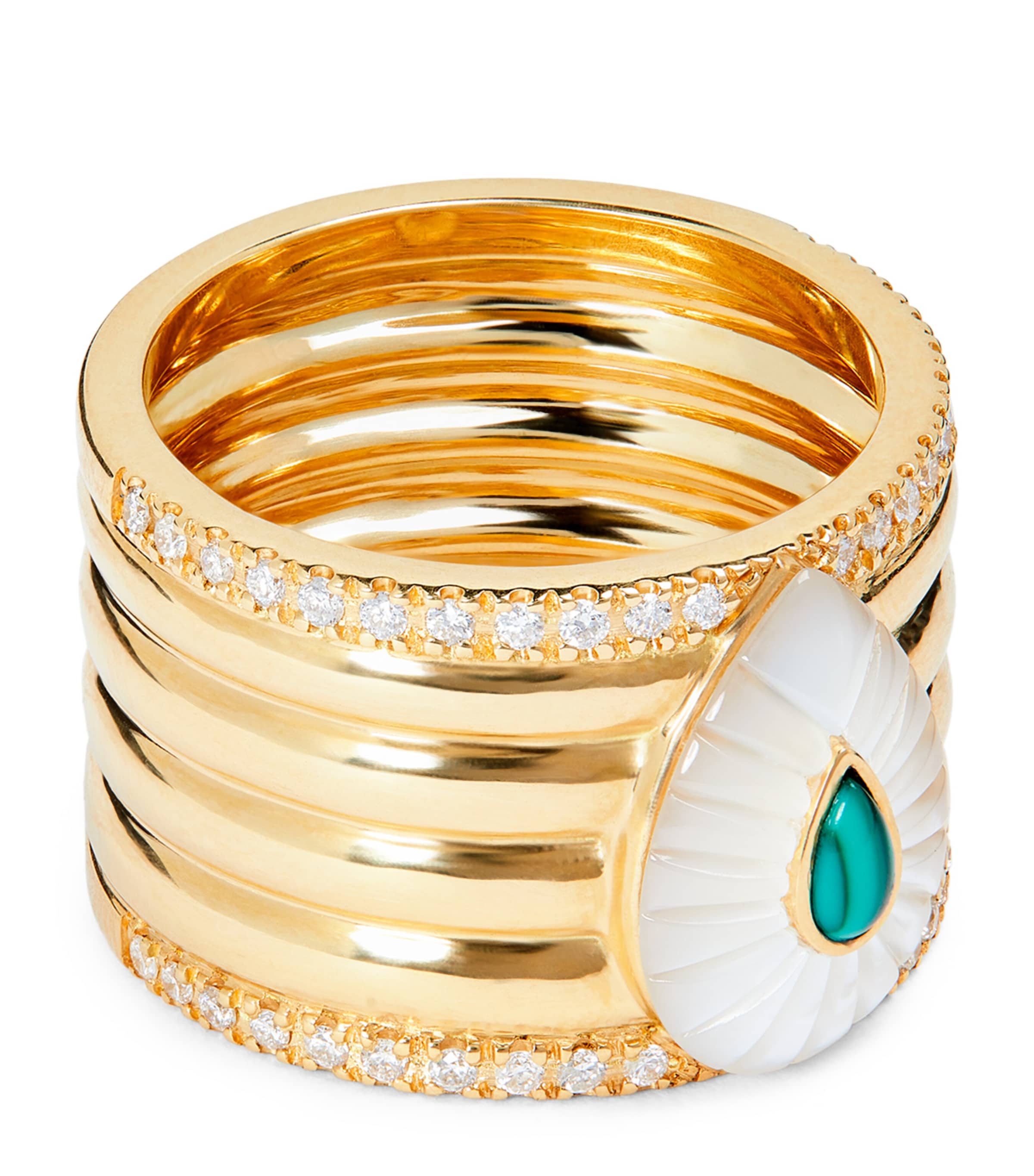 L'atelier Nawbar Yellow Gold, Diamond, Malachite And Pearl Bond Street Ring In Gold