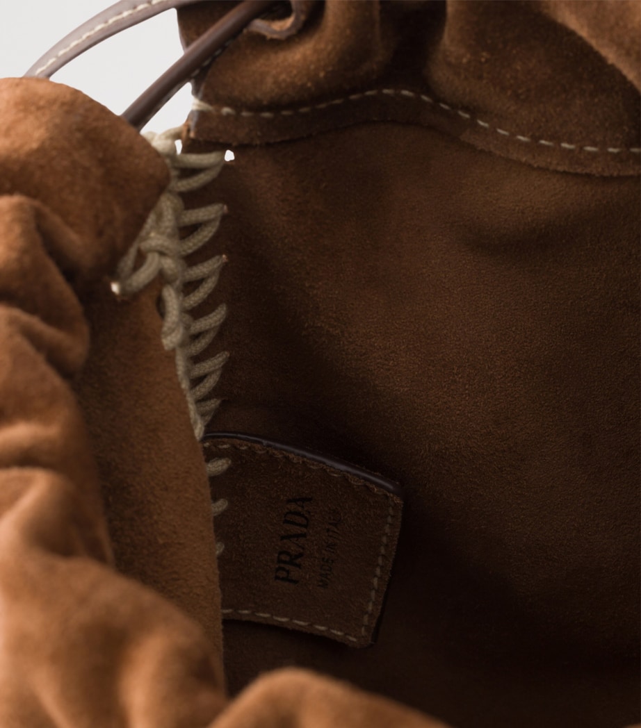 Prada Suede Drawstring Wish Pouch Brown Image 3