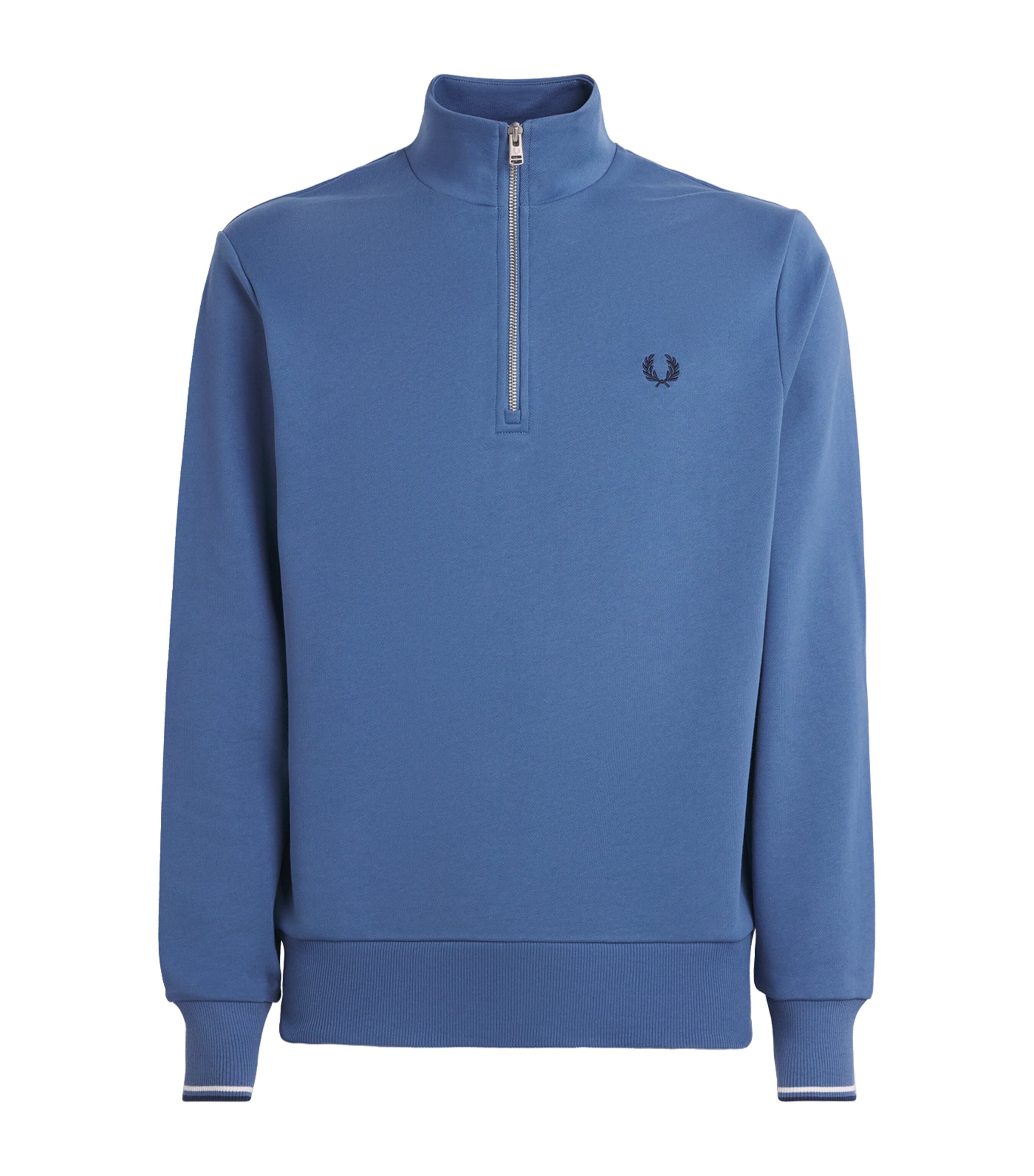 Fred Perry Mens Cotton Half-Zip Sweatshirt Abl/snwt/tnsbl Image 1