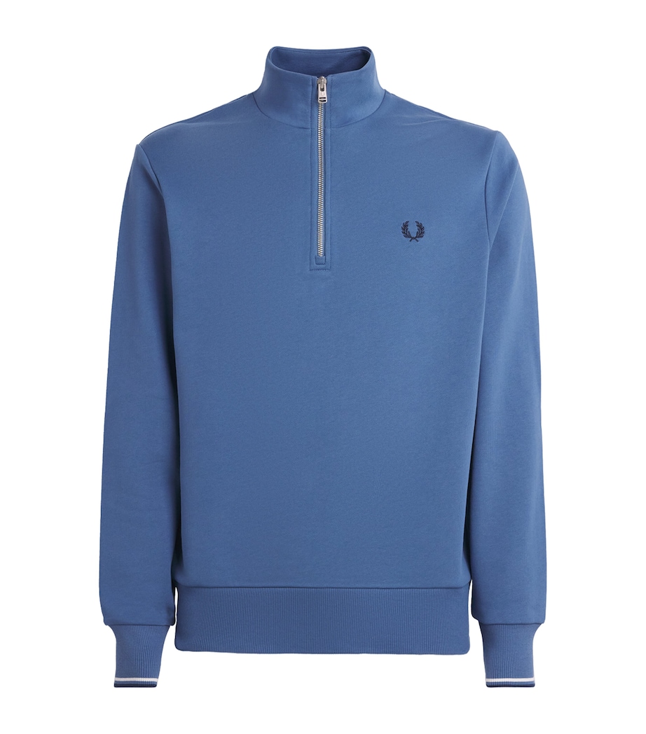 Fred Perry Mens Cotton Half-Zip Sweatshirt Abl/snwt/tnsbl Image 1