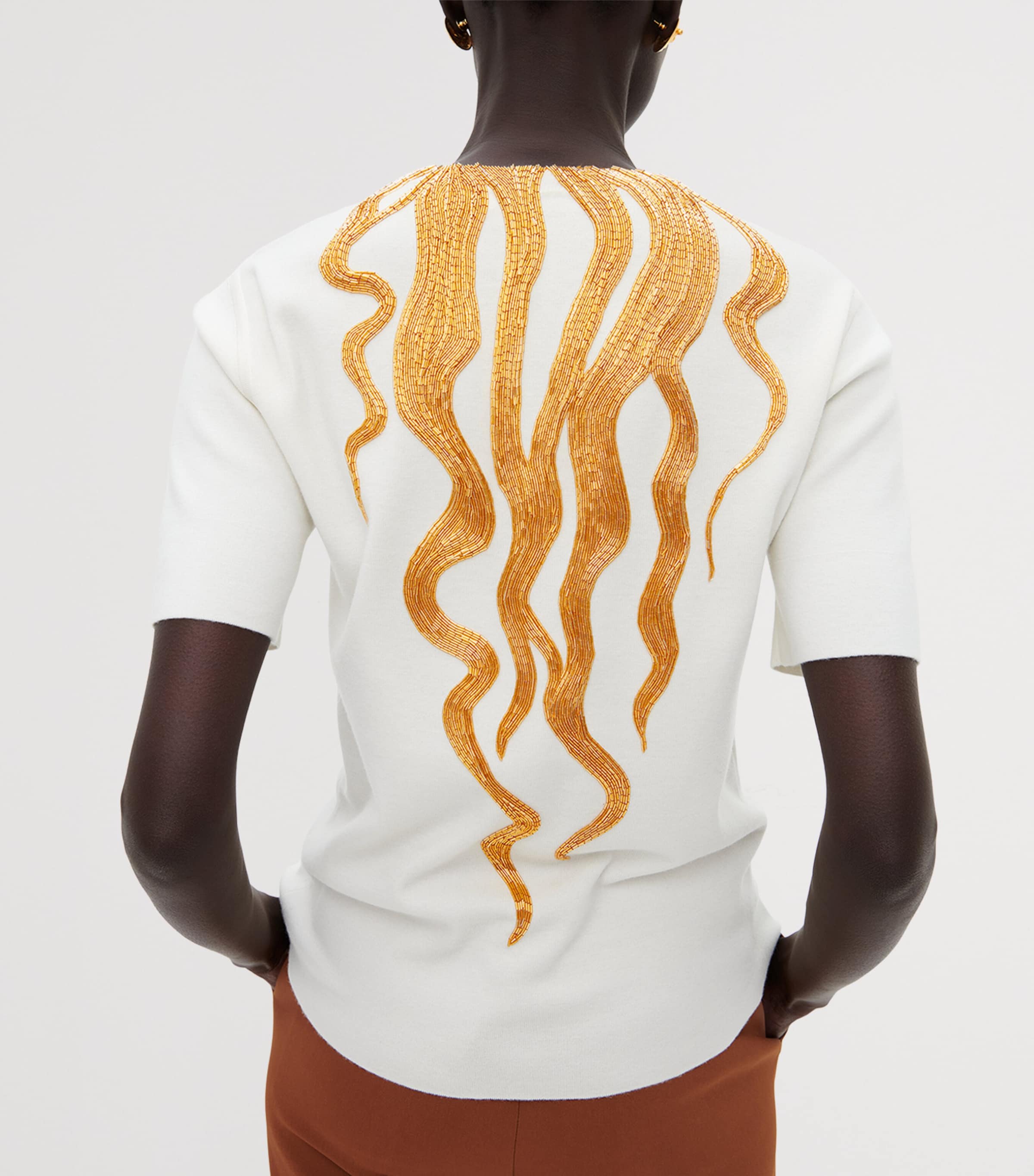 Schiaparelli Womens Cashmere-Blend Hair T-Shirt Ecru Image 3