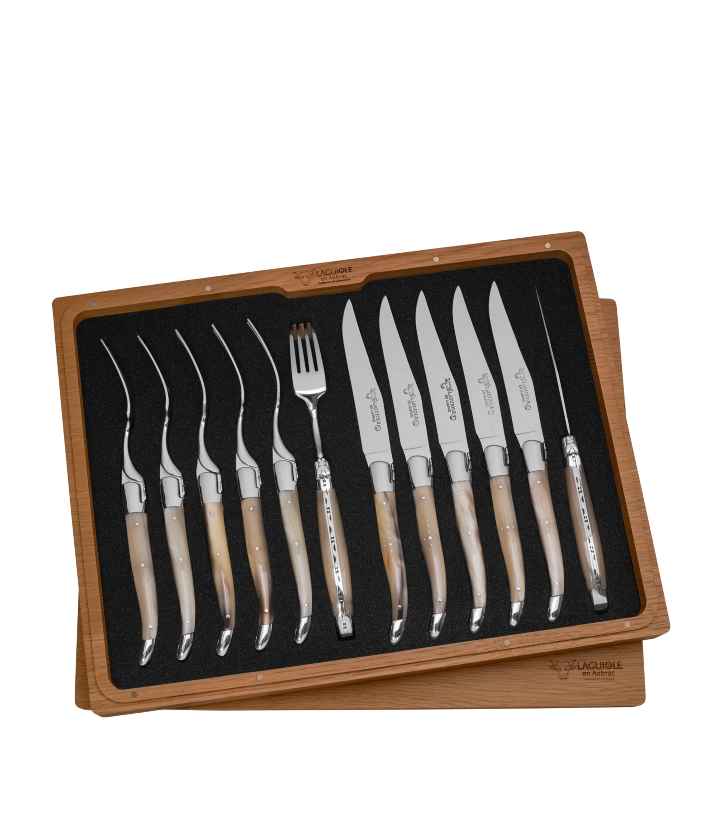 Laguiole Shiny Horn Stainless Steel 6-Piece Fork and Knife Set Horn Colour Image 1