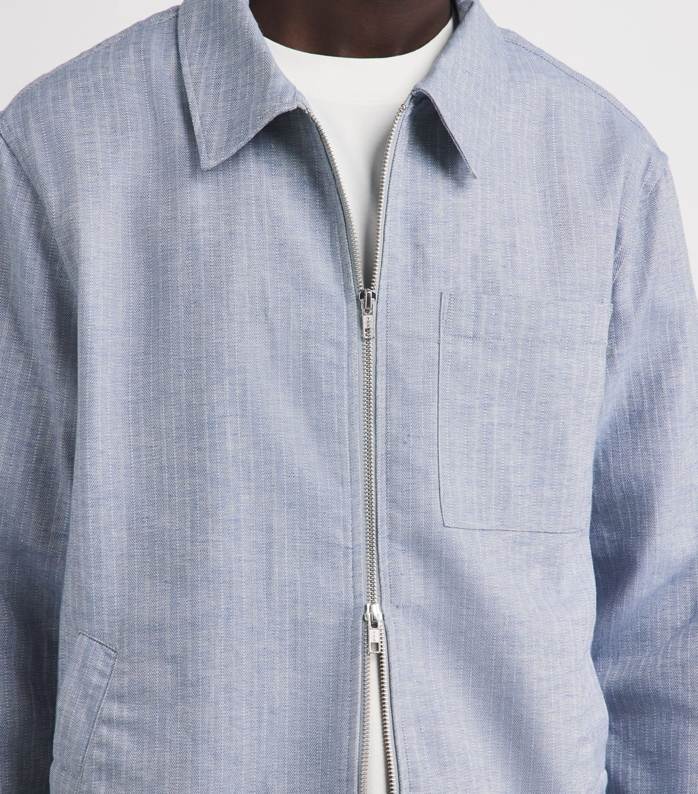 Wax London Mens Cotton-Linen Herringbone Eldon Jacket Light Blue Image 3