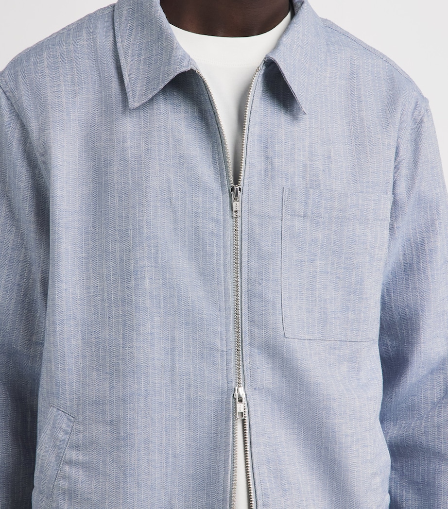 Wax London Mens Cotton-Linen Herringbone Eldon Jacket Light Blue Image 3