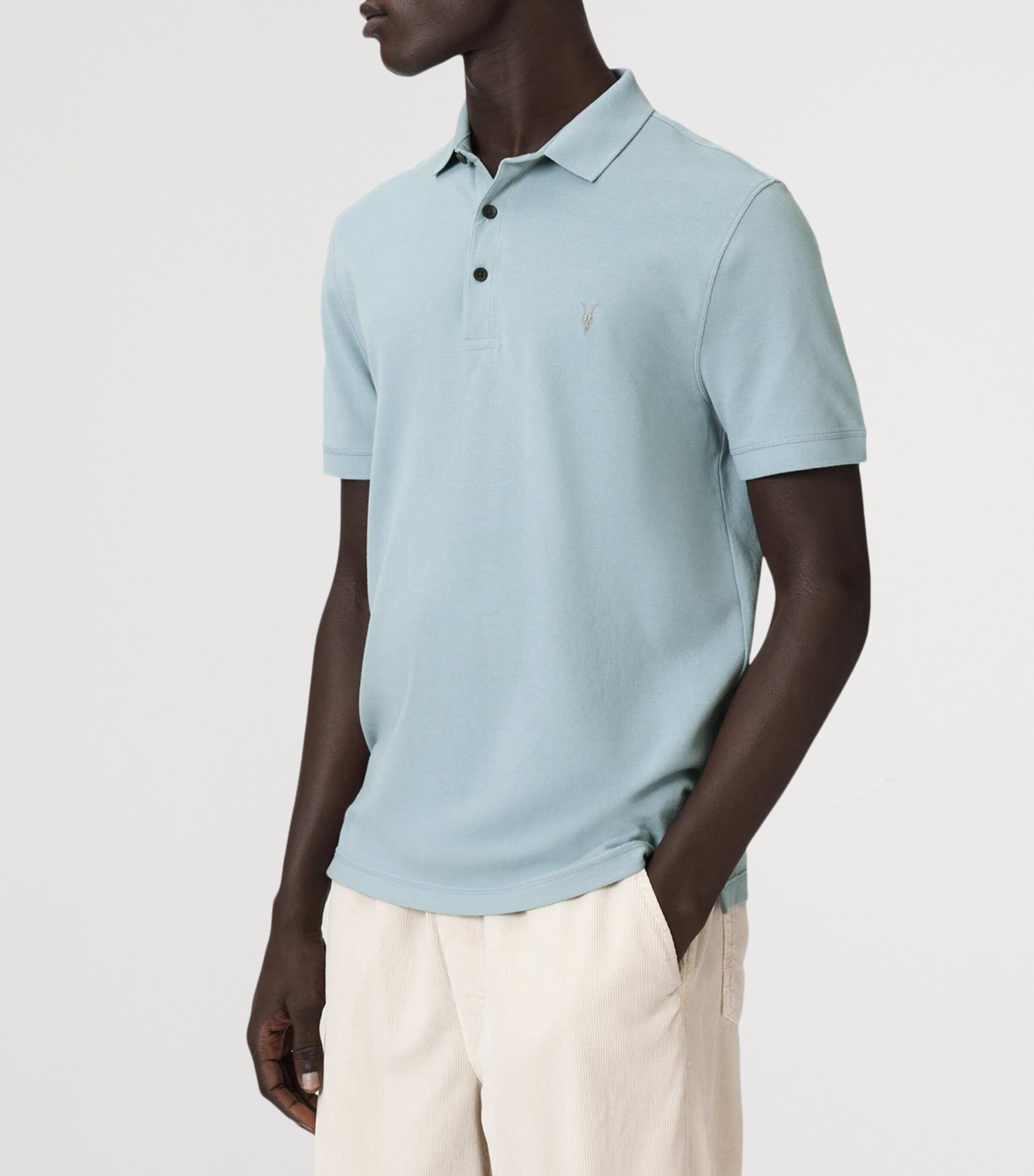 AllSaints Mens Organic Cotton Reform Polo Shirt Salton Blue Image 3