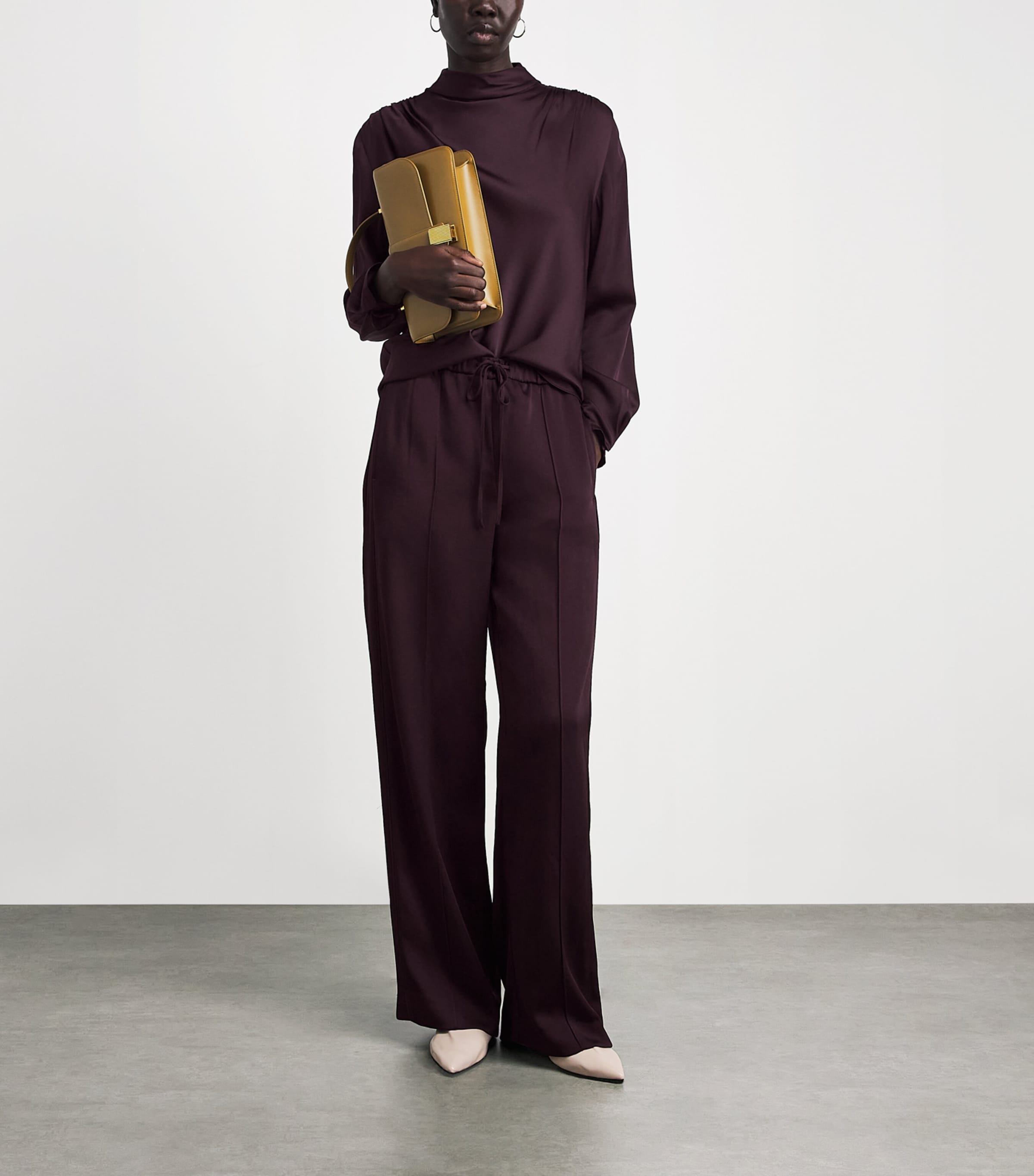 Vince Womens Satin Cowl-Neck Blouse Blackberry Image 2