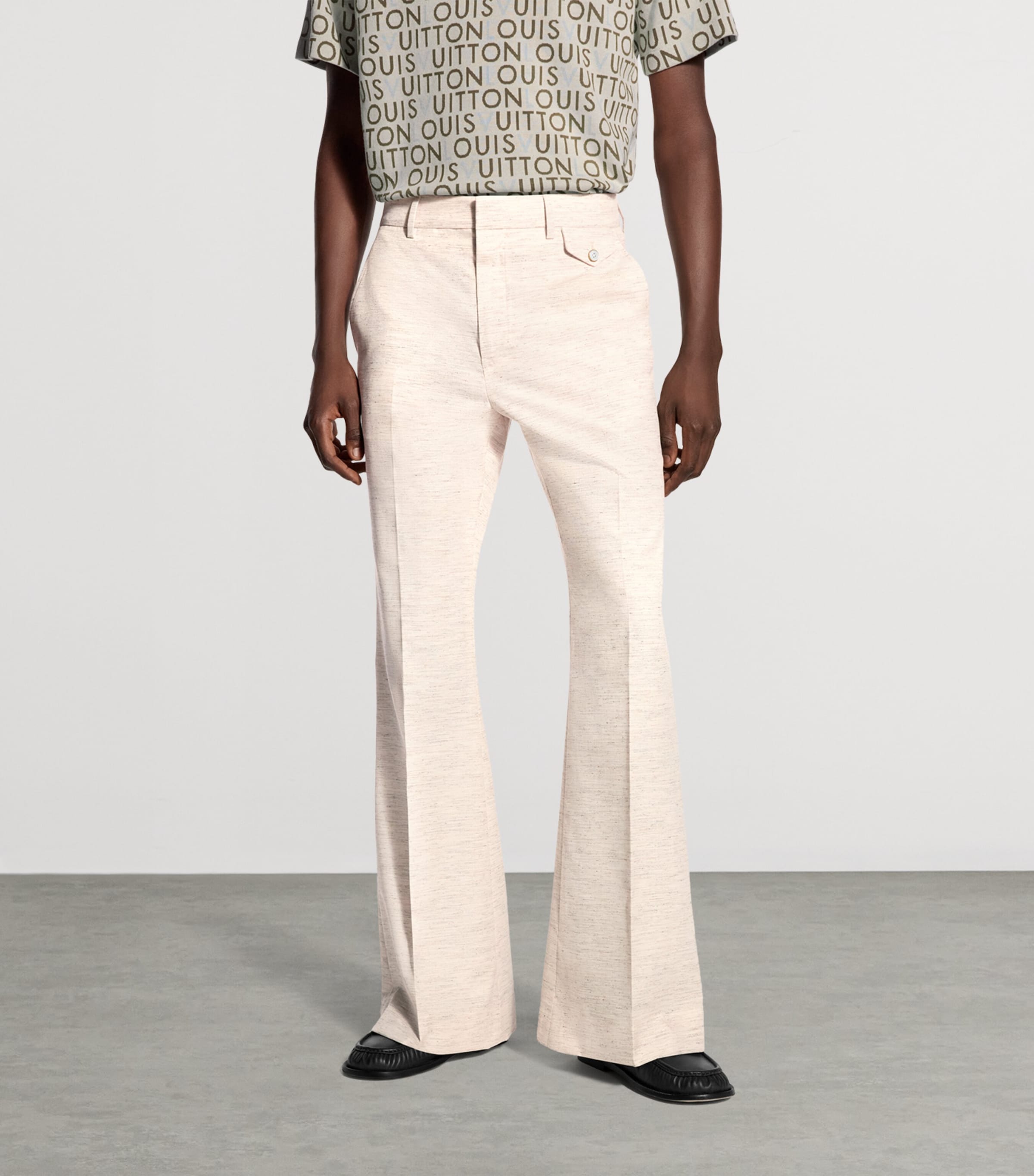 LOUIS VUITTON Mens Wool Bootleg Flared Trousers Beige Melange Image 3