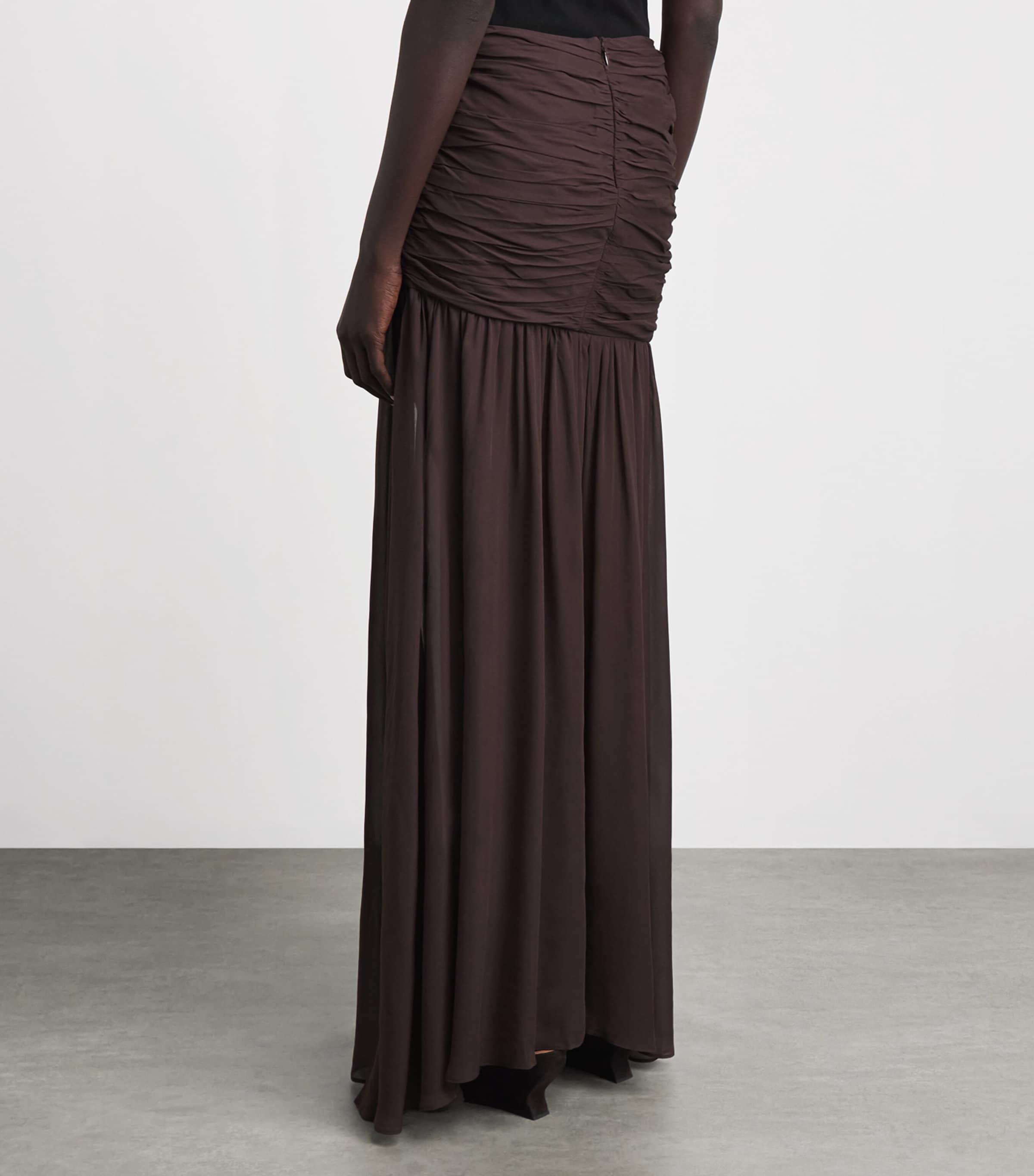 De La Vali Womens Georgette Gathered Amaya Maxi Skirt Umber Brown Image 5