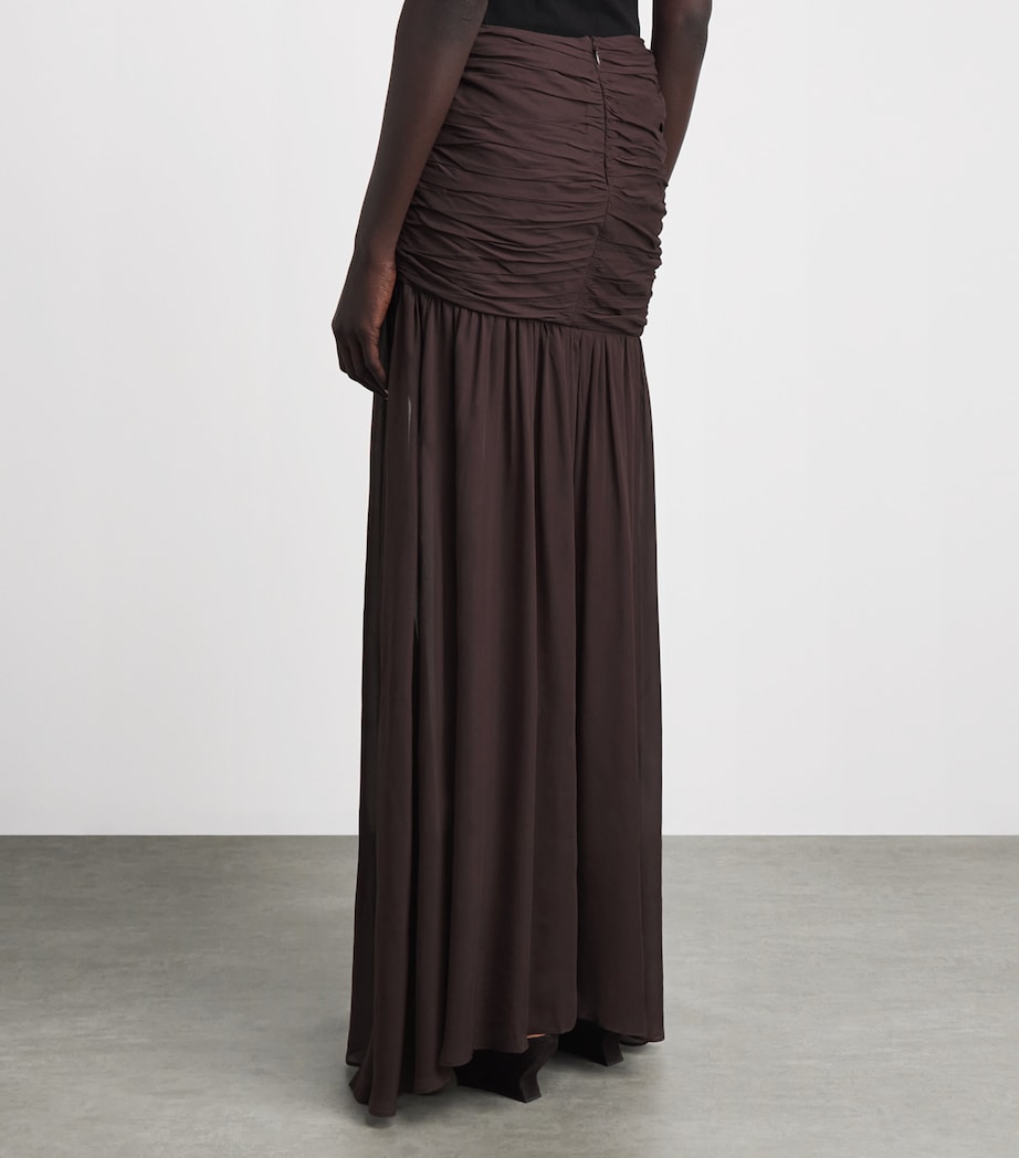 De La Vali Womens Georgette Gathered Amaya Maxi Skirt Umber Brown Image 5