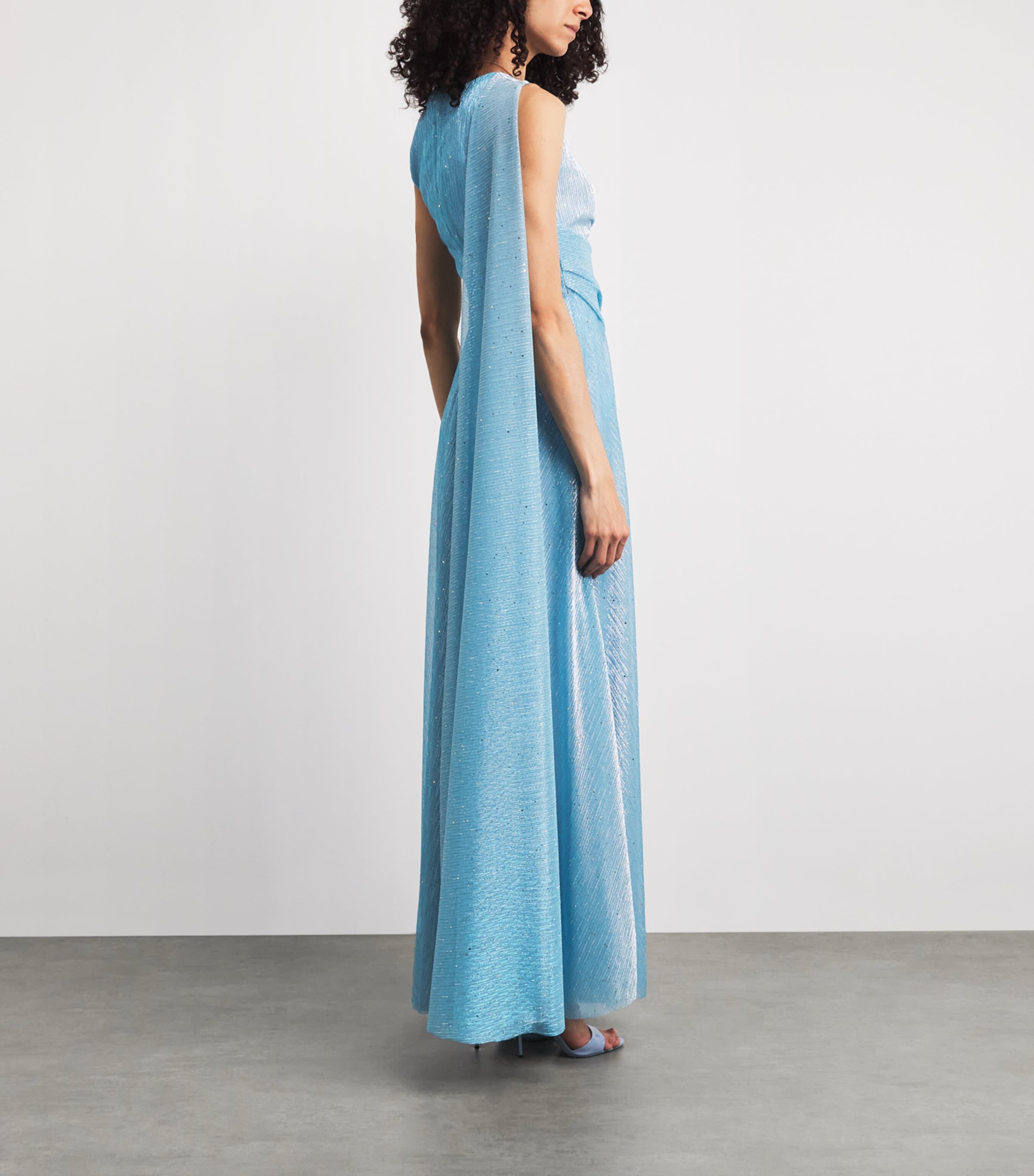 Talbot Runhof Womens Metallic Draped Maxi Dress Turquoise Image 4