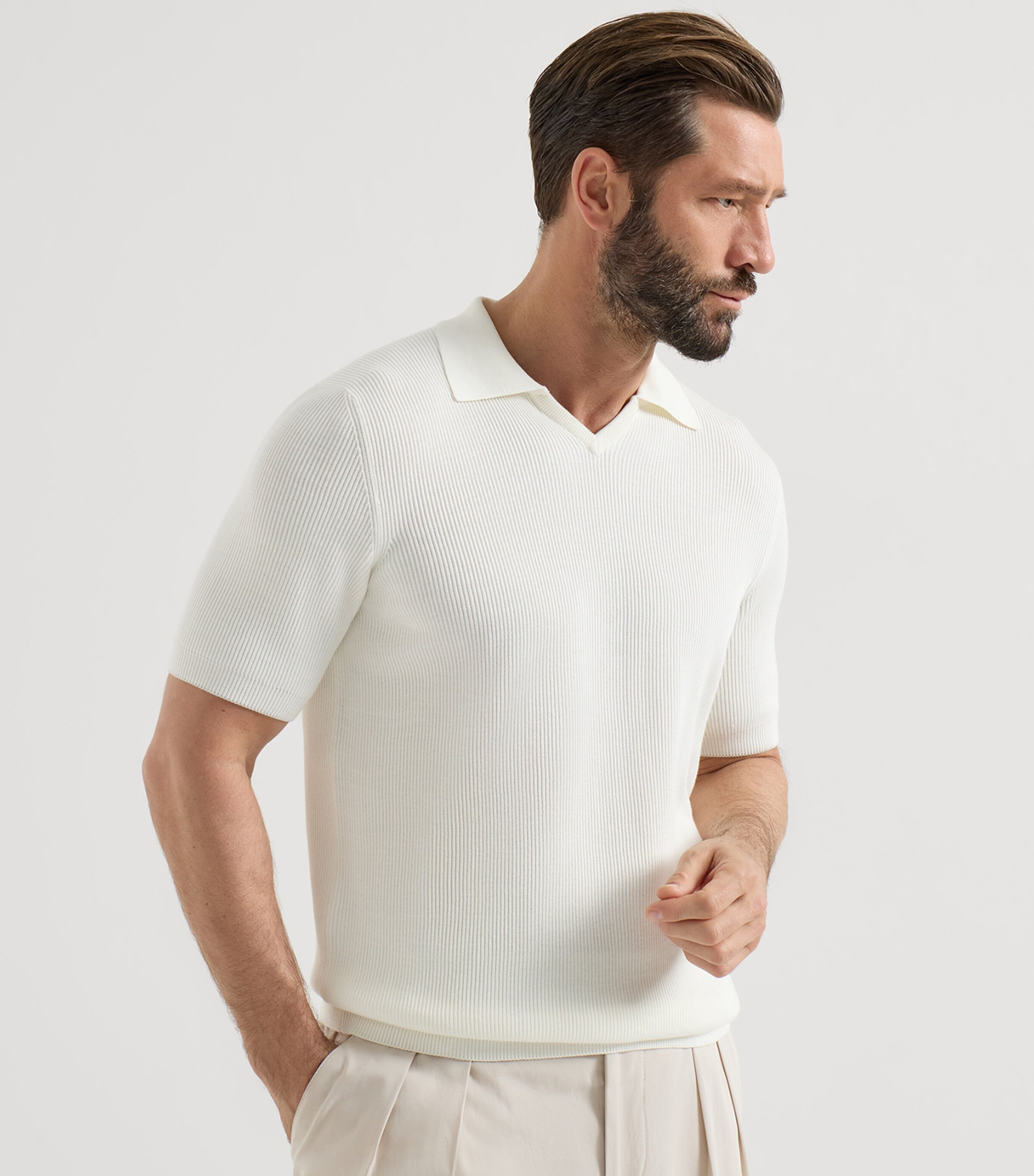Brunello Cucinelli Mens Cotton Rib-Knit Polo Shirt Image 3