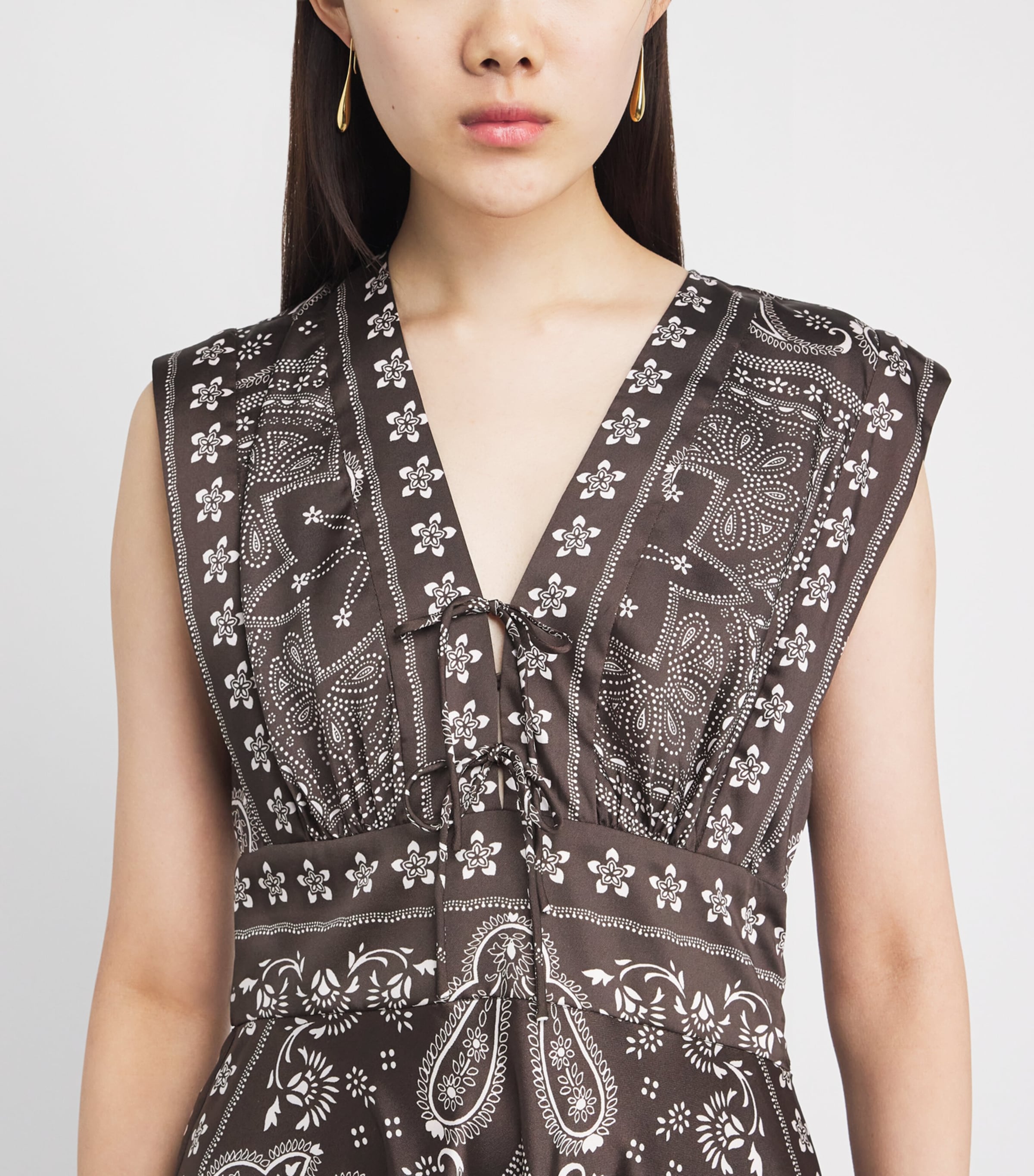 Sandro Paris Womens Satin Bandana Sleeveless Maxi Dress Taupe / White Image 3