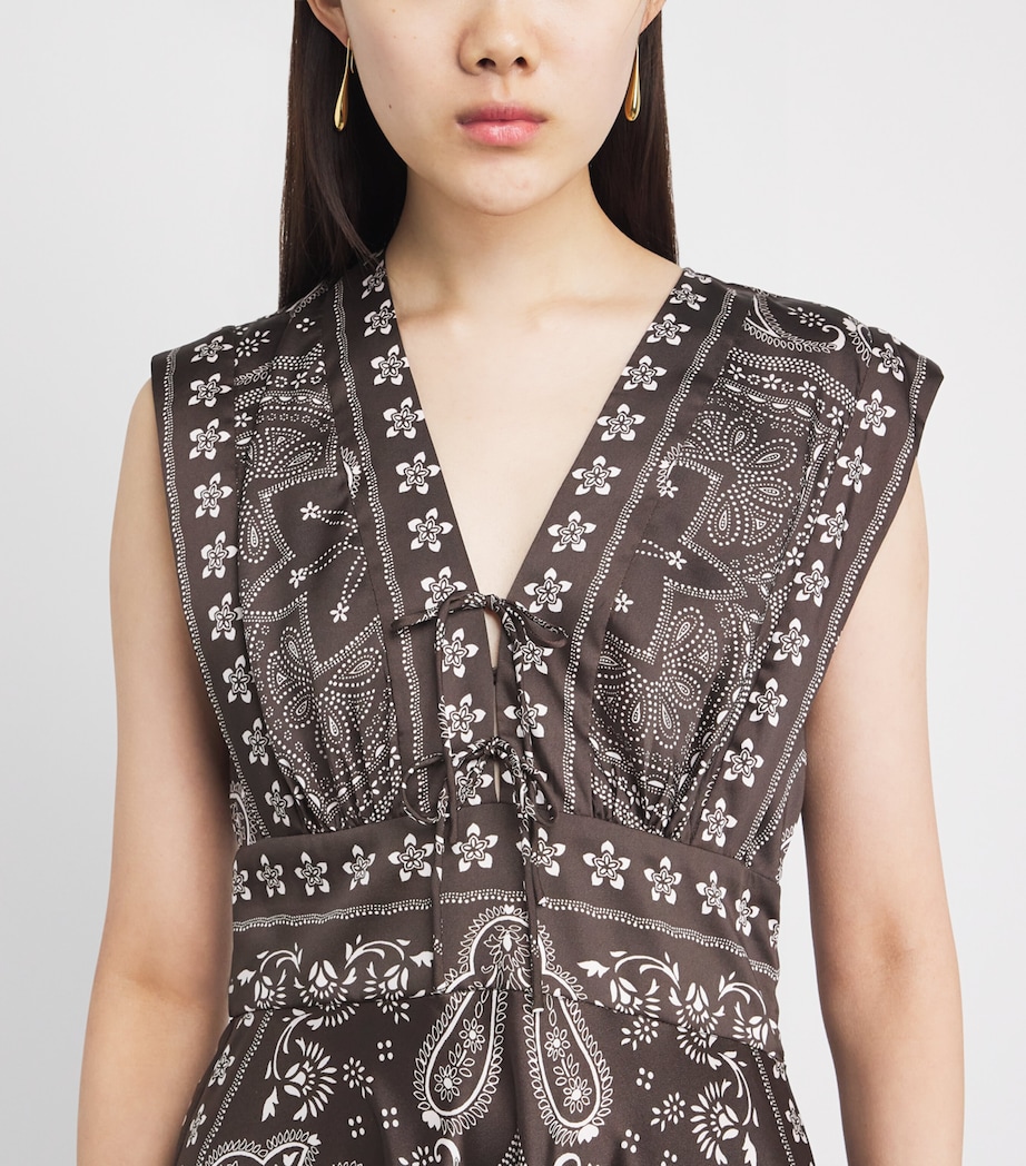 Sandro Paris Womens Satin Bandana Sleeveless Maxi Dress Taupe / White Image 3