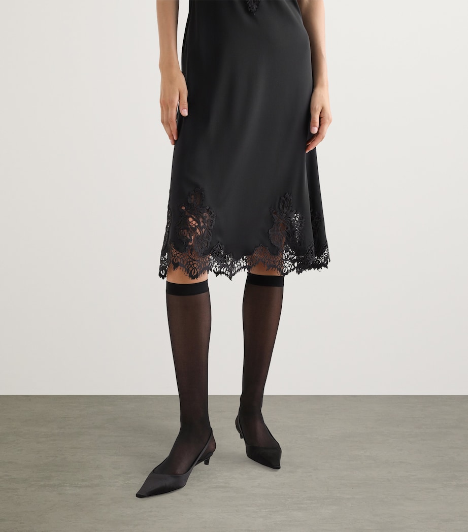 Silk-Blend Lace Midi Dress N0000-BLACK Image 4
