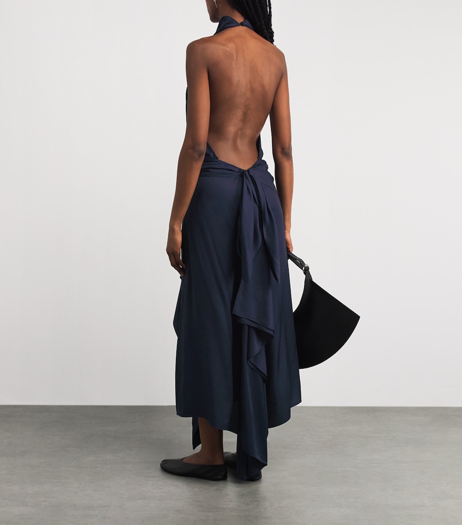 Brandon Maxwell Womens The Marin Scarf Midi Dress Navy Image 4