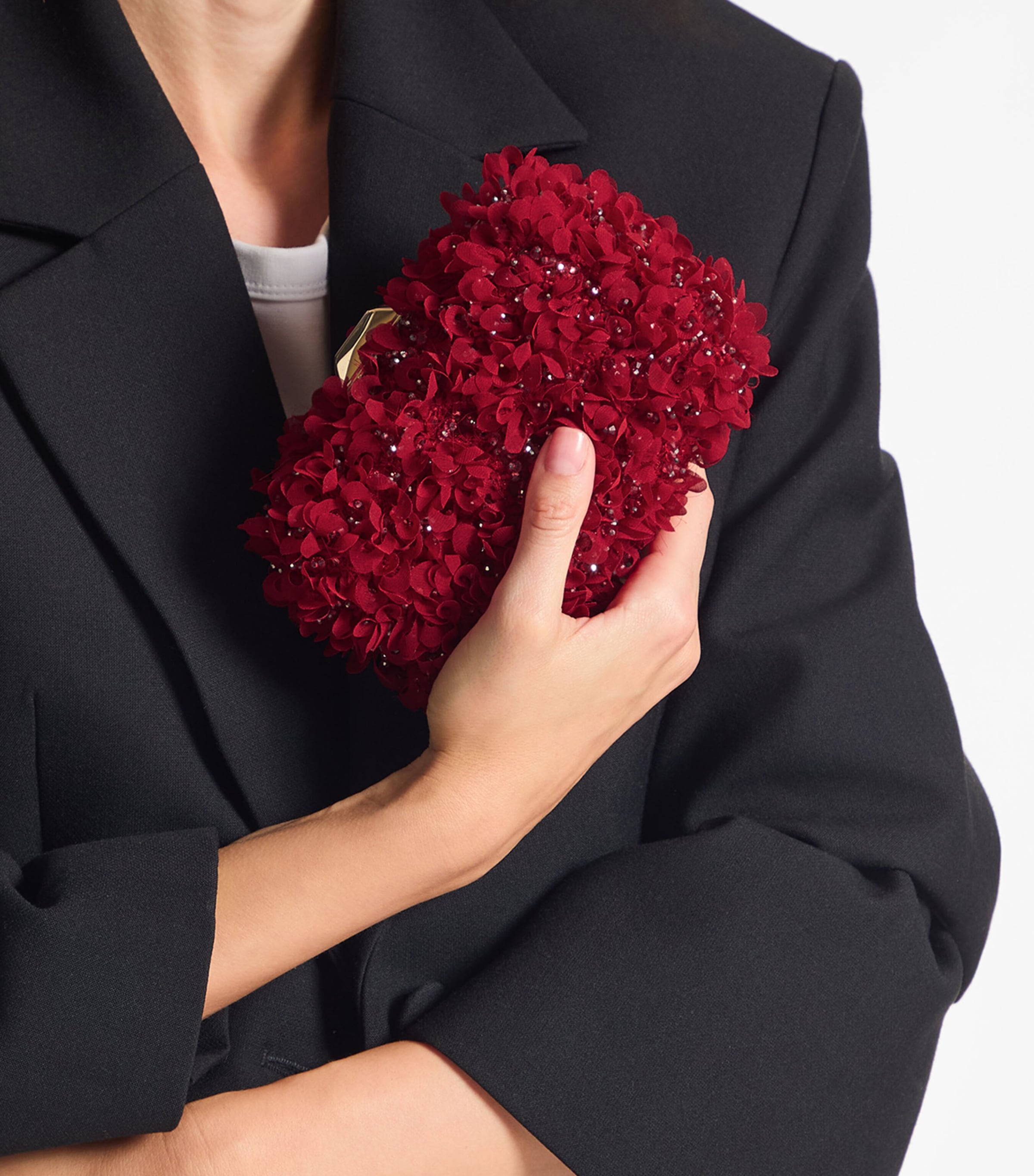 Flower-Embellished Cloud Clutch Bag RUBY RED/LIGHT GOLD Image 2