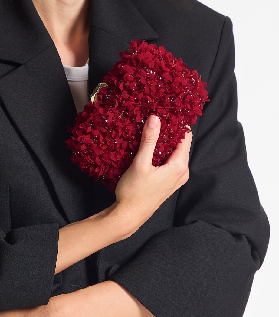 Flower-Embellished Cloud Clutch Bag RUBY RED/LIGHT GOLD Image 2