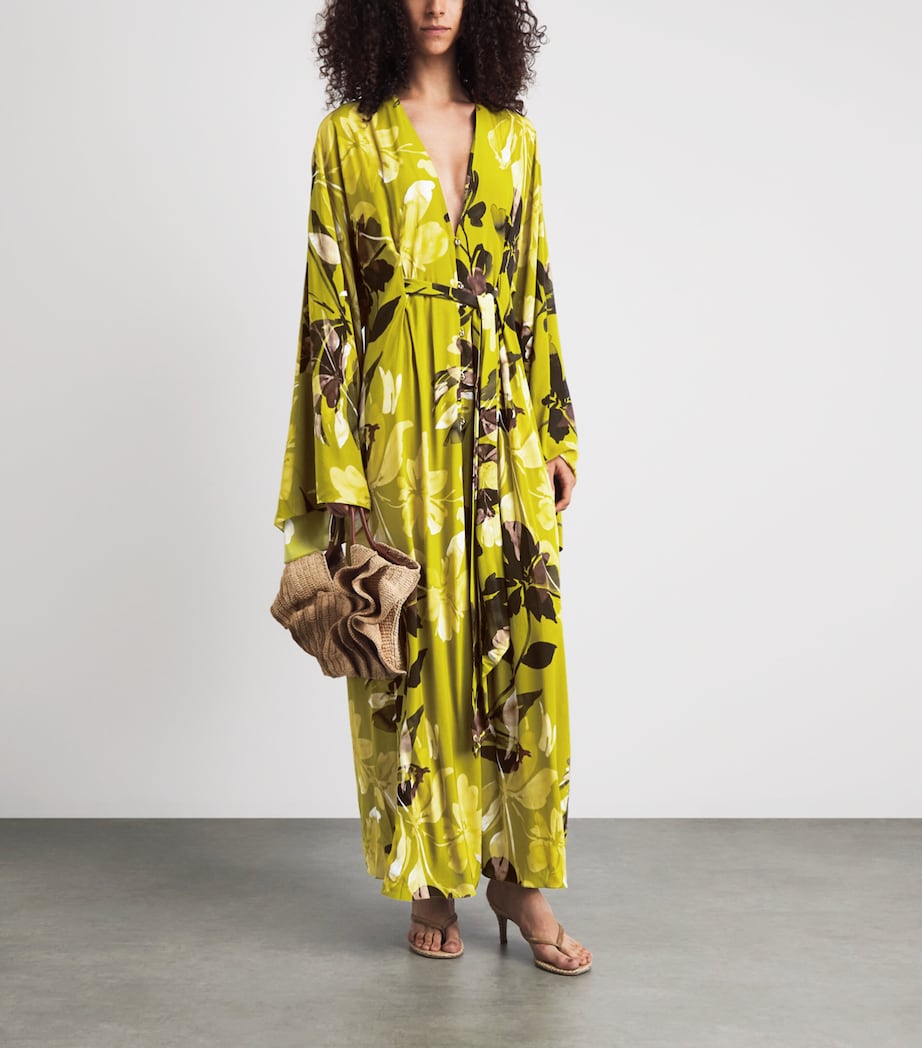 AWAY THAT DAY Womens Morocco Maxi Skirt Chartreuse Flr Print Image 2