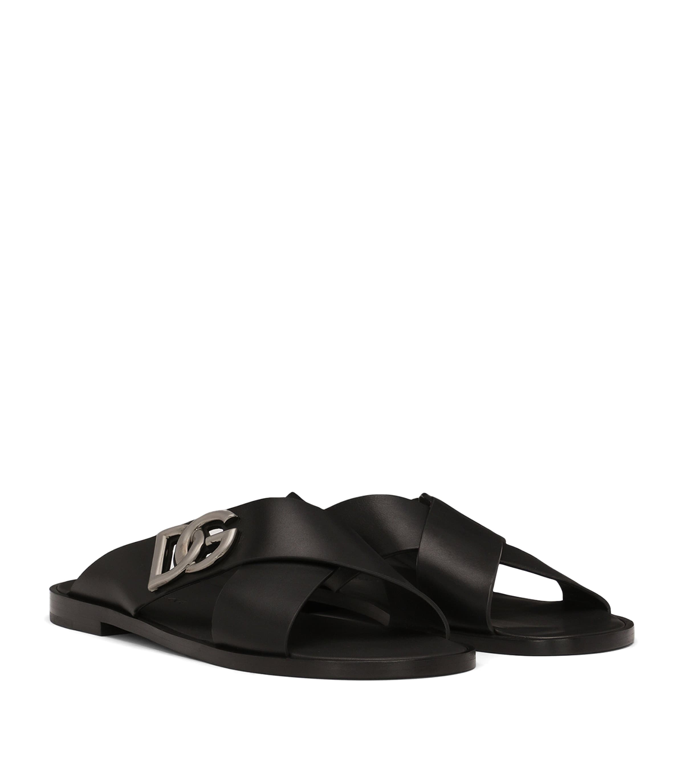 Dolce&Gabbana Leather Logo Cross-Strap Sandals Black Image 4