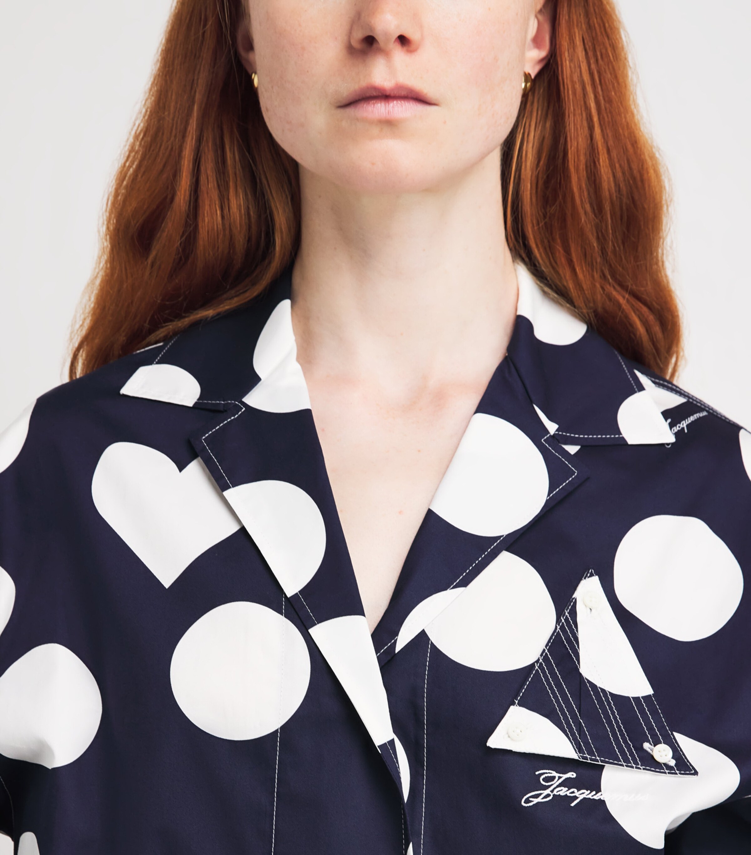 Jacquemus Womens Cotton Polka Dot Marin Shirt Dots Heart Navy Image 3