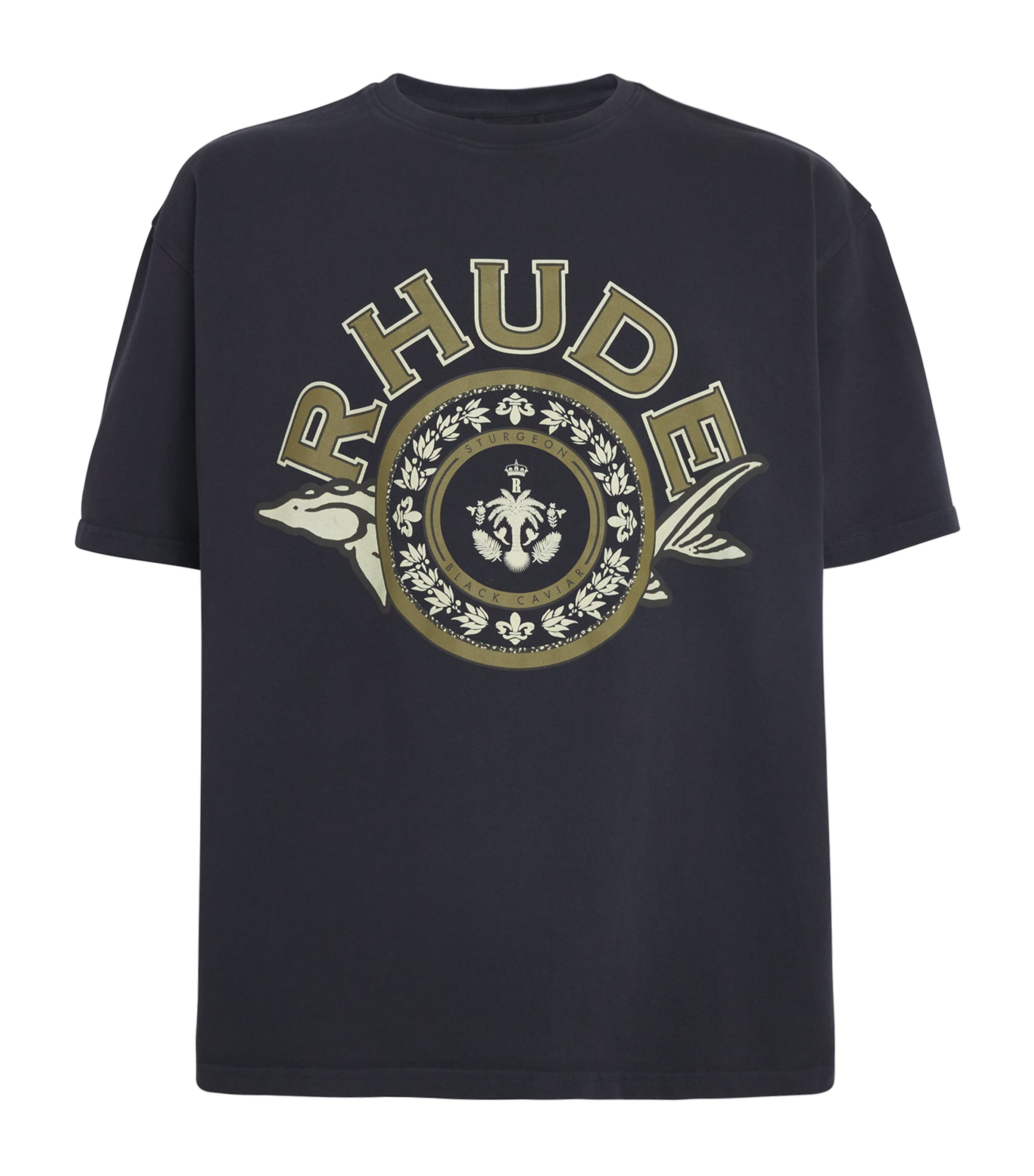 Rhude Black Cotton Logo Caviar T-Shirt | Harrods UK