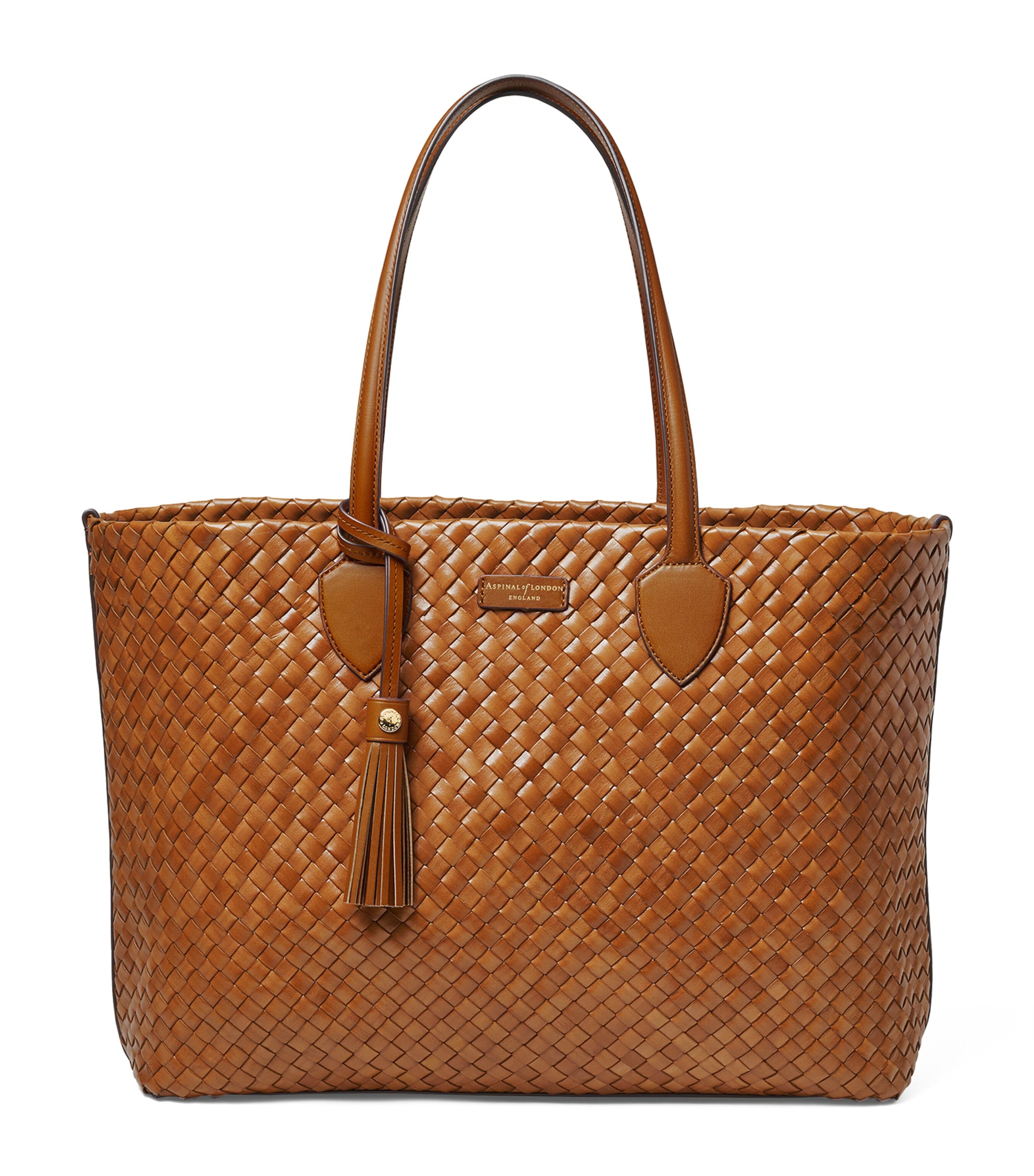 Aspinal Of London Large Woven Leather London Tote Bag In Brown