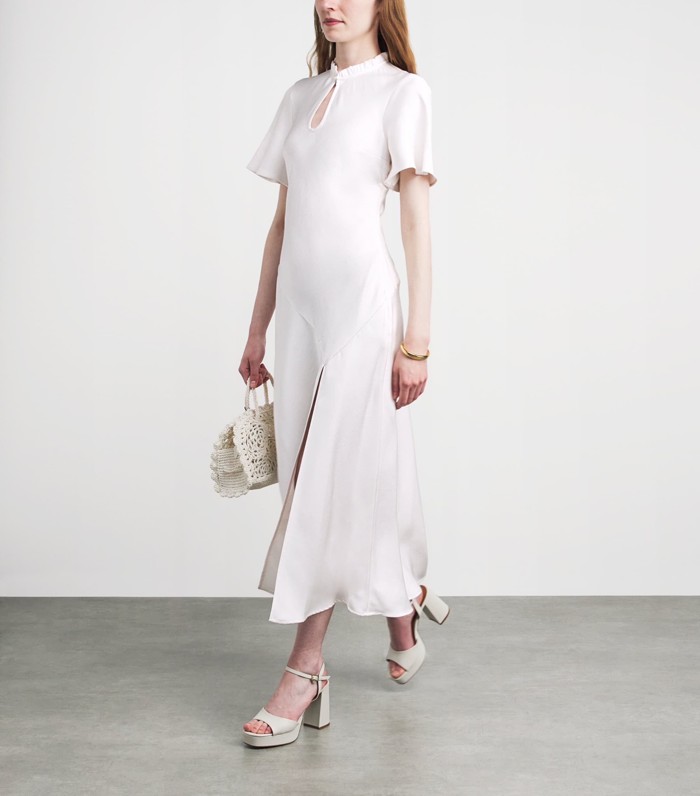 Claudie Pierlot Womens Satin Short-Sleeve Maxi Dress Ivory Image 2