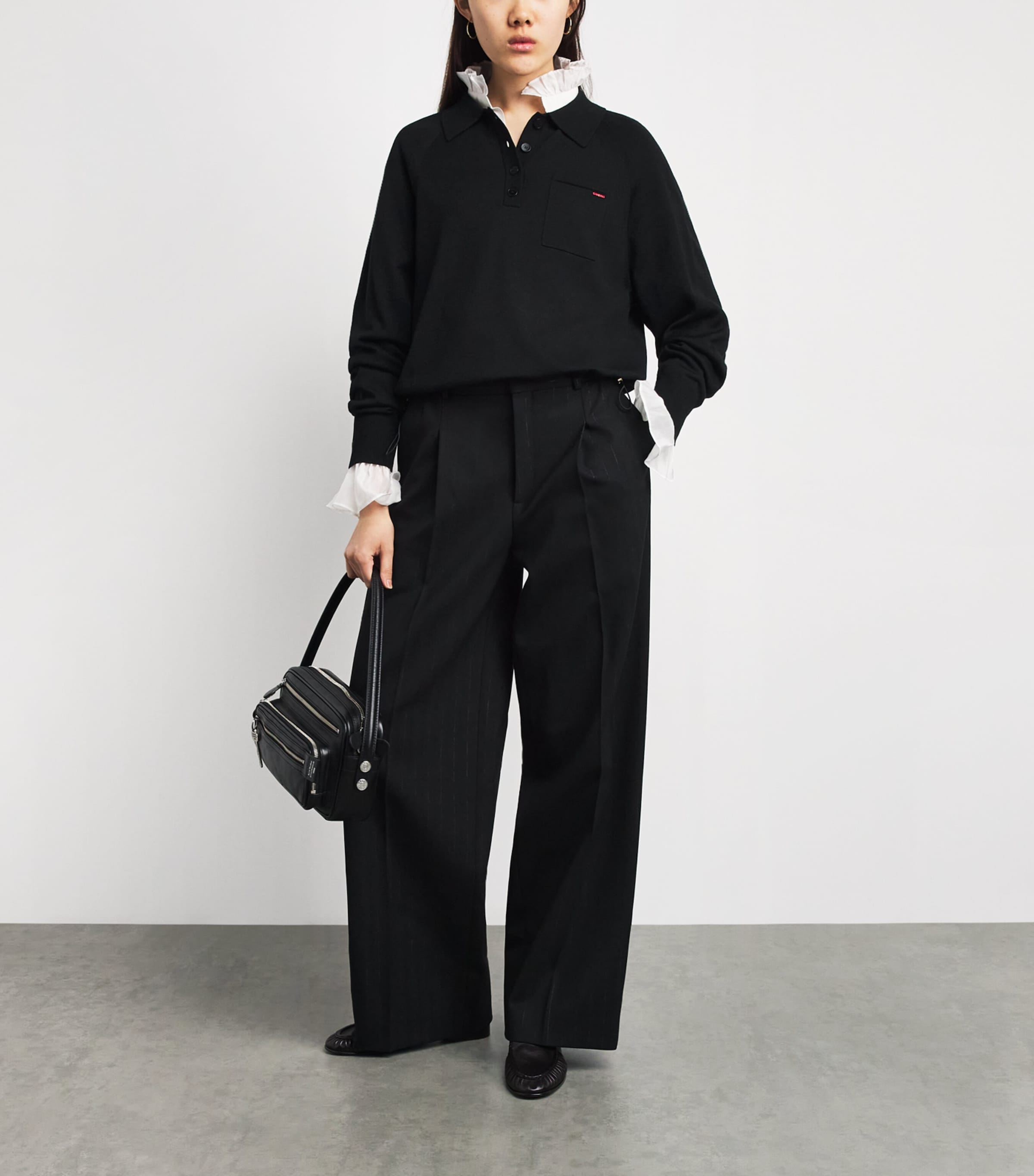 Sandro Paris Womens Wool-Blend Polo Sweater Black Image 2
