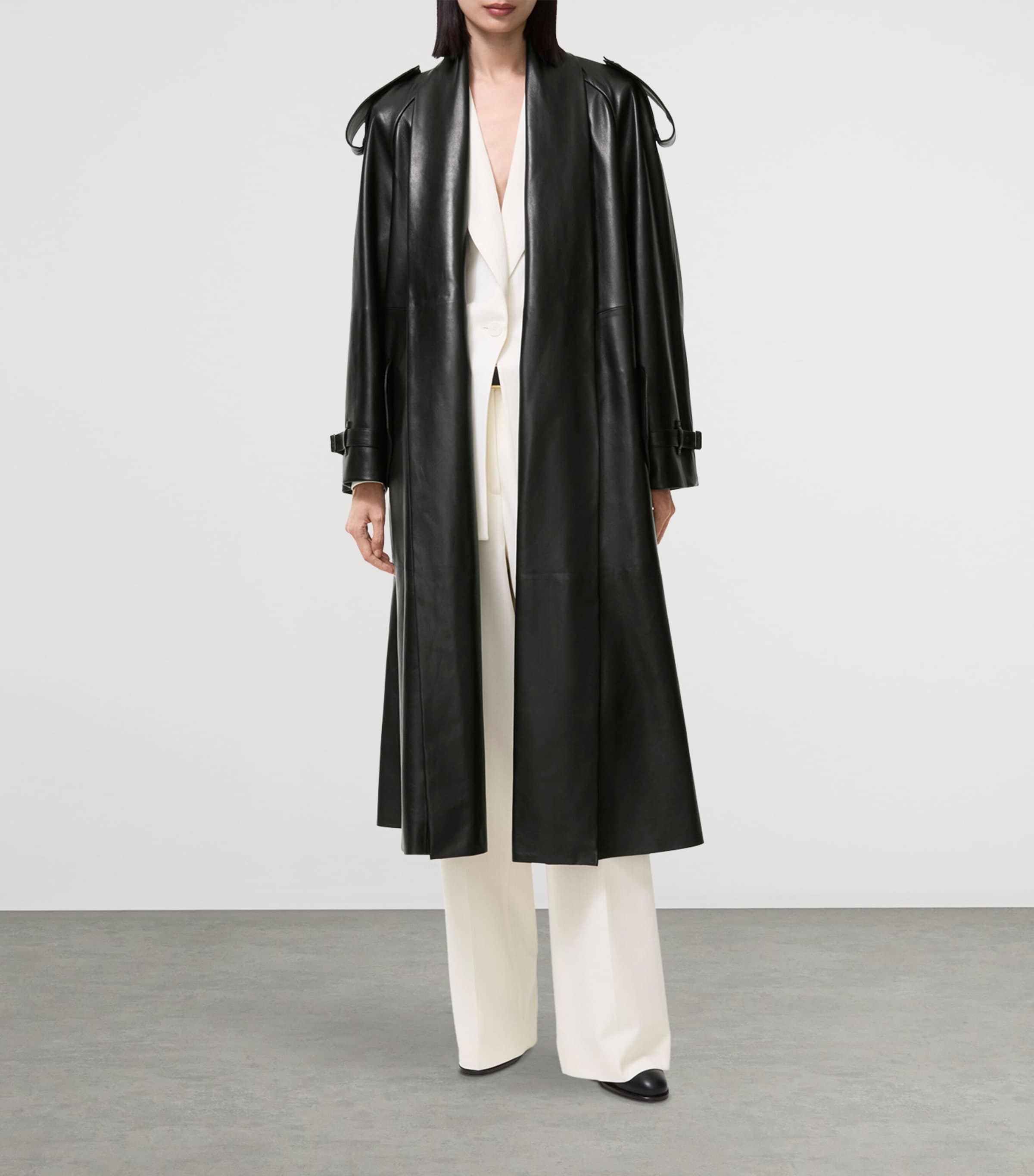 Burberry Womens Leather Wrap Trench Coat Black Image 4
