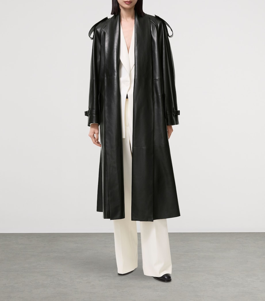 Burberry Womens Leather Wrap Trench Coat Black Image 4
