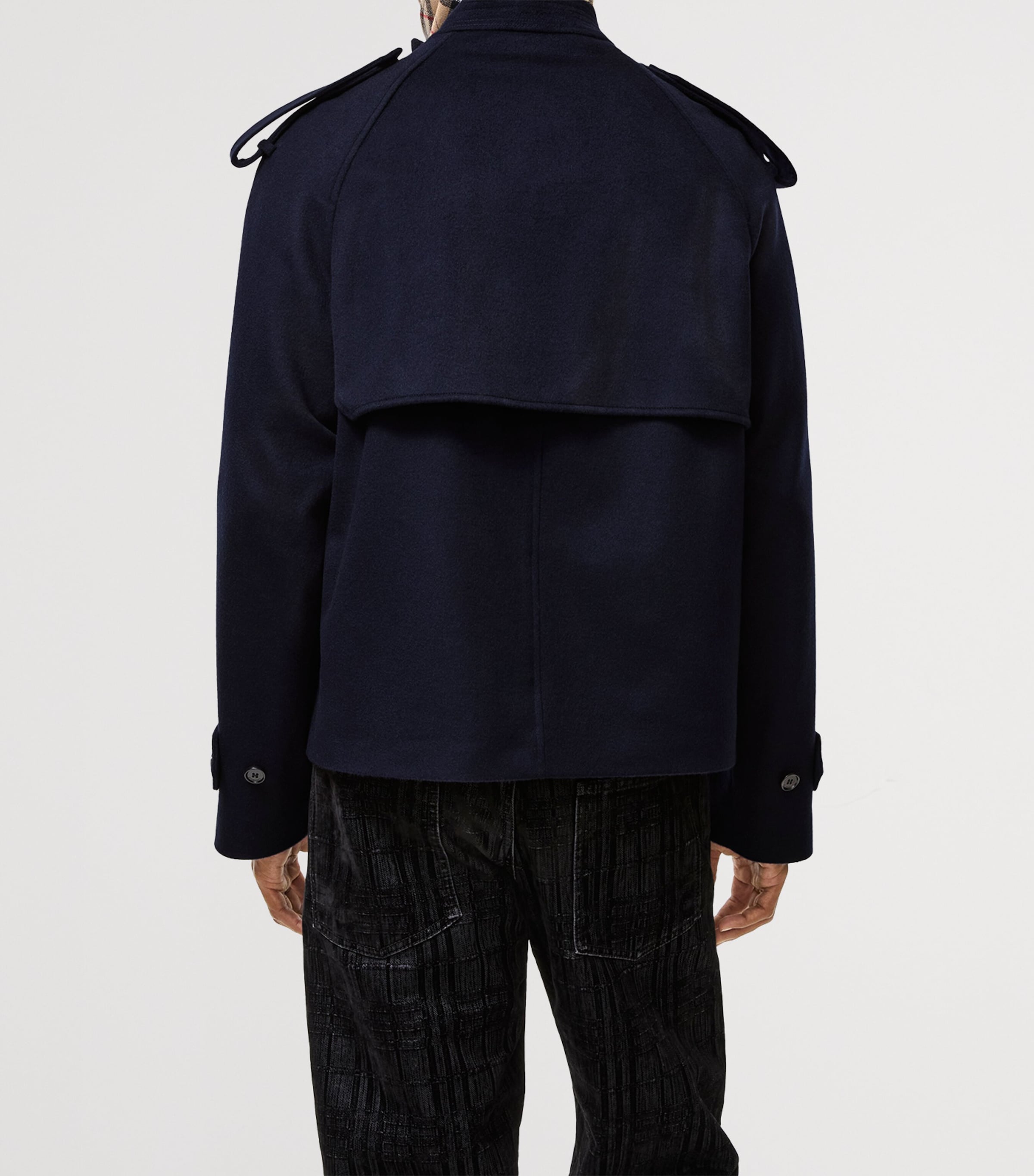 Burberry Mens Cashmere Trench Jacket Navy Image 3