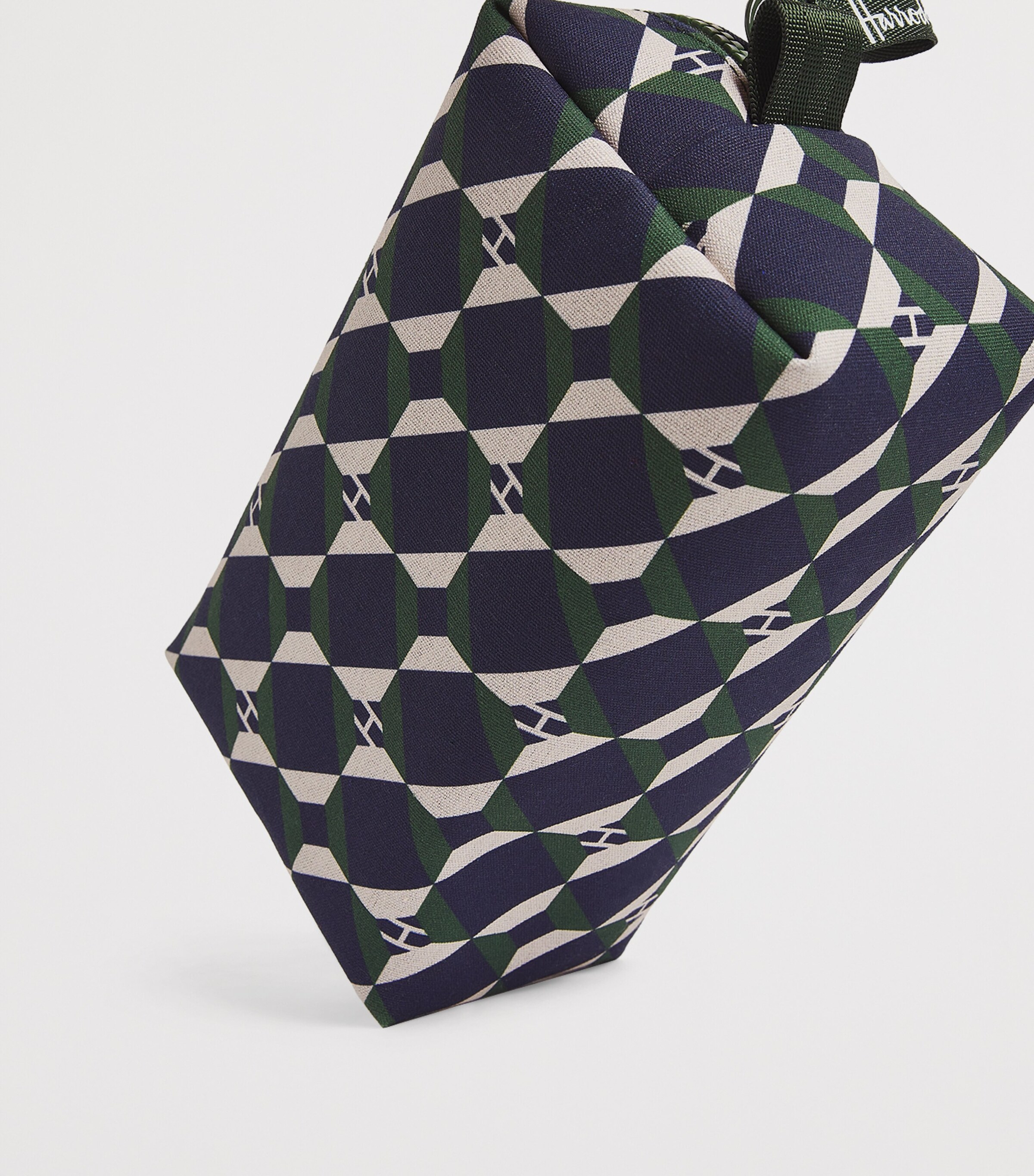 Cotton Geometric Cosmetic Bag HARRODS GREEN Image 3