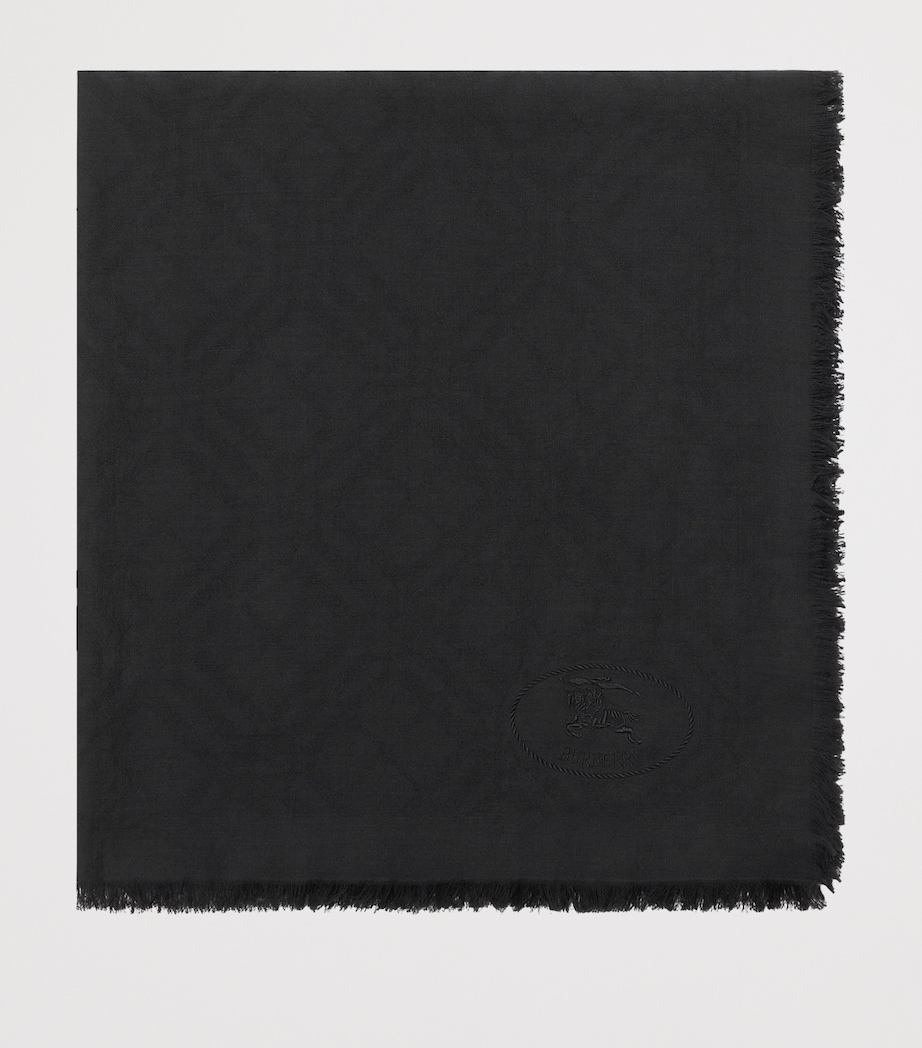 Wool-Silk Wide Check Scarf BLACK Image 2