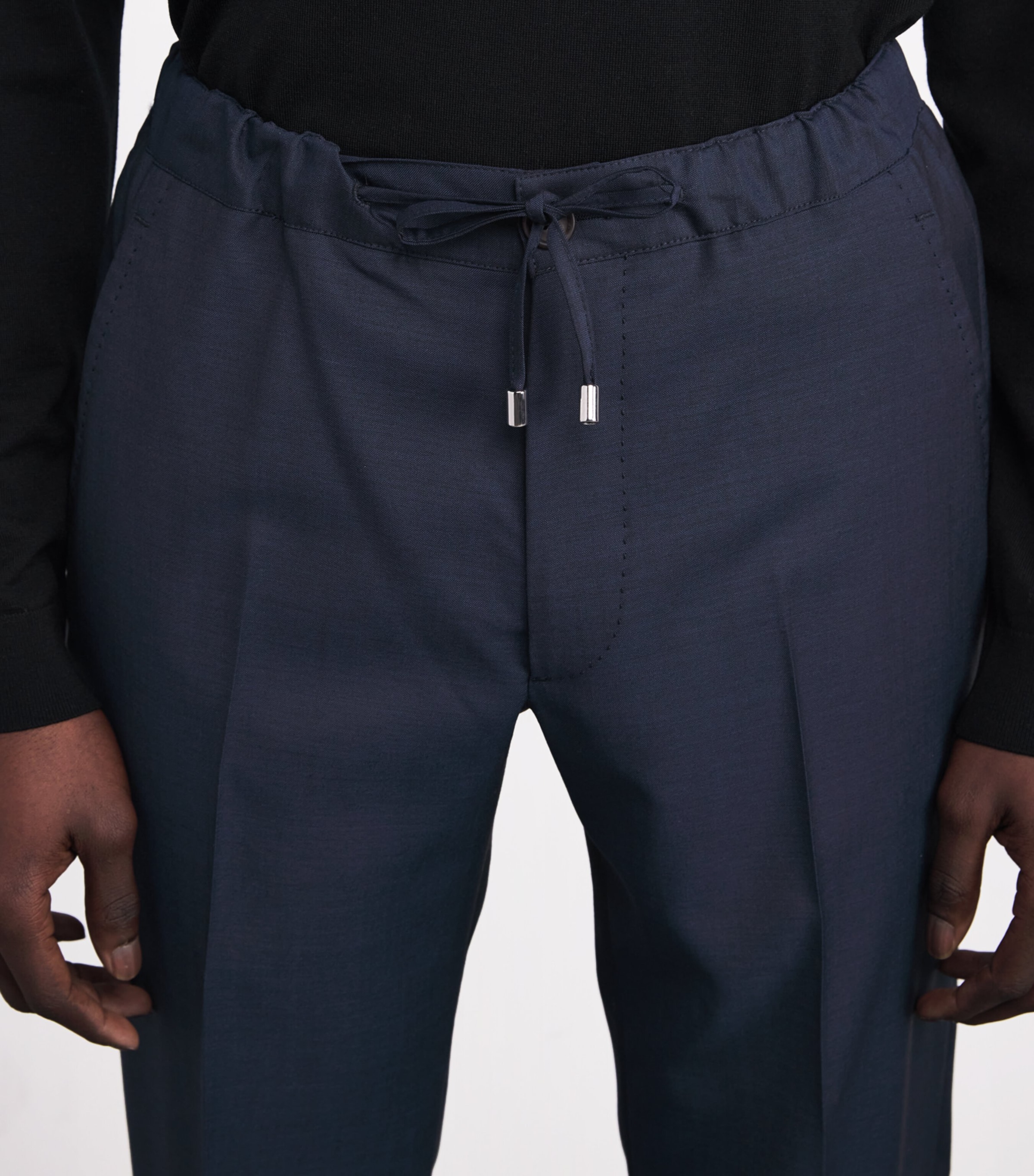 Wool-Mohair Drawstring Tailored Trousers 2/3-MARINE Image 6