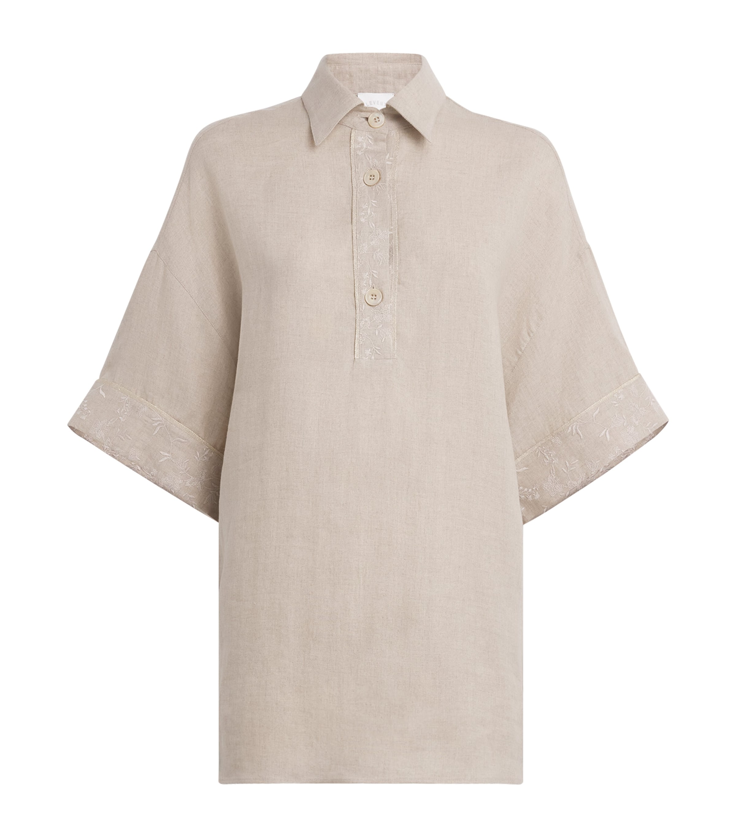 Eleventy Womens x Harrods Linen Embroidered Collared Shirt Sabbia Image 1