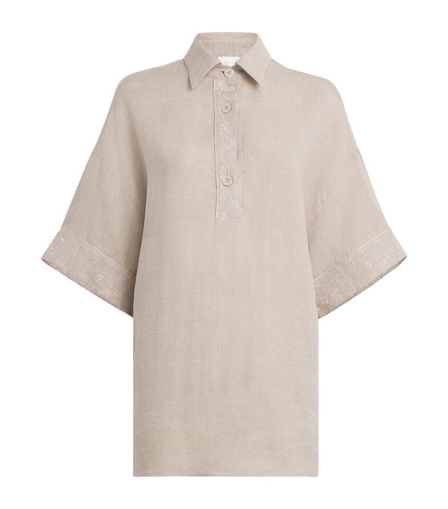 Eleventy Womens x Harrods Linen Embroidered Collared Shirt Sabbia Image 1