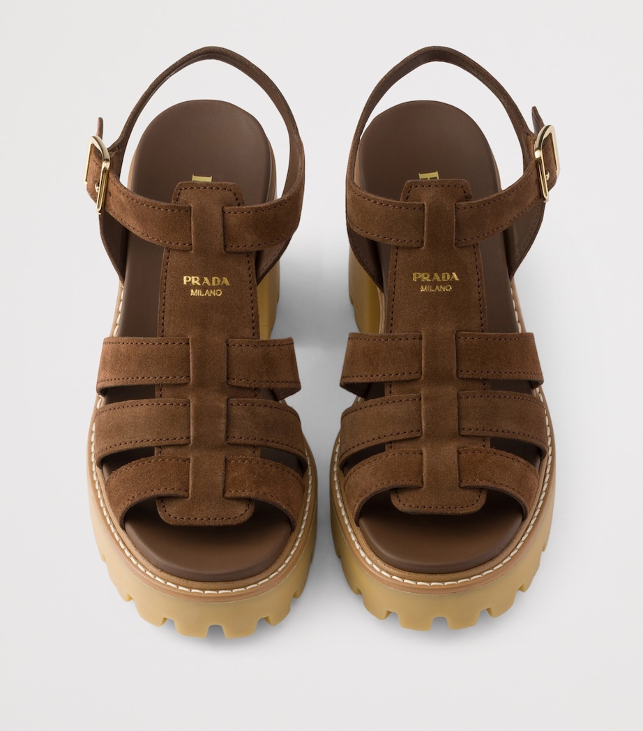 Prada Suede Platform Sandals 90 Brown Image 3