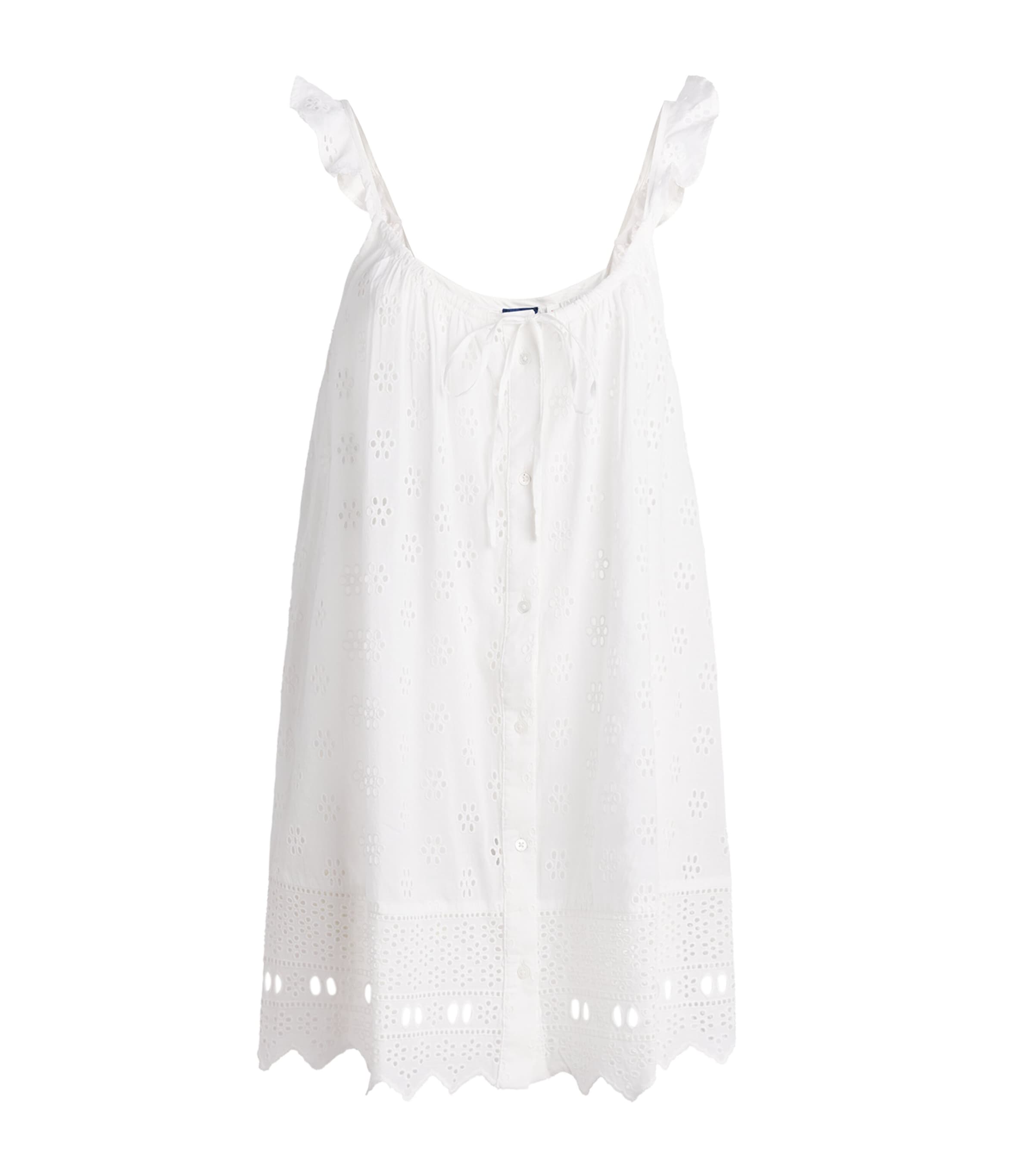 Polo Ralph Lauren Womens Cotton Openwork Mini Nightdress White Cloud Image 1