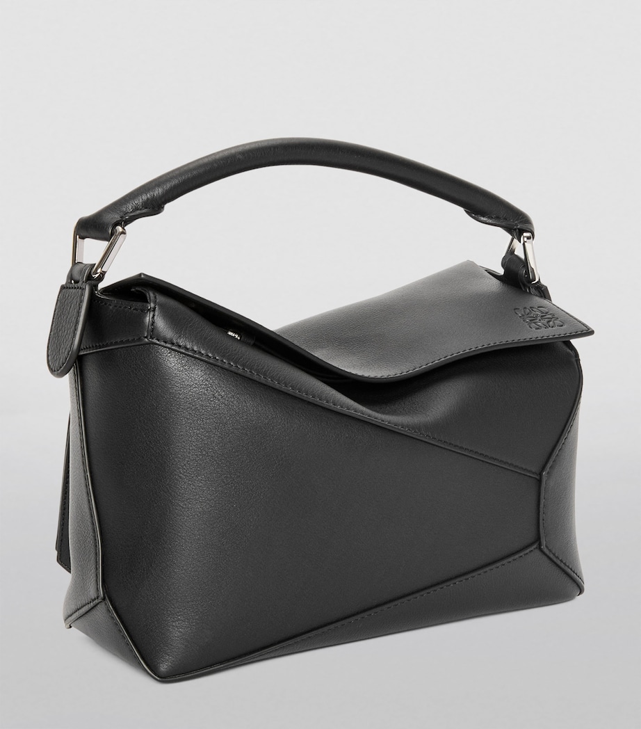 Small Leather Puzzle Edge Top-Handle Bag BLACK Image 5