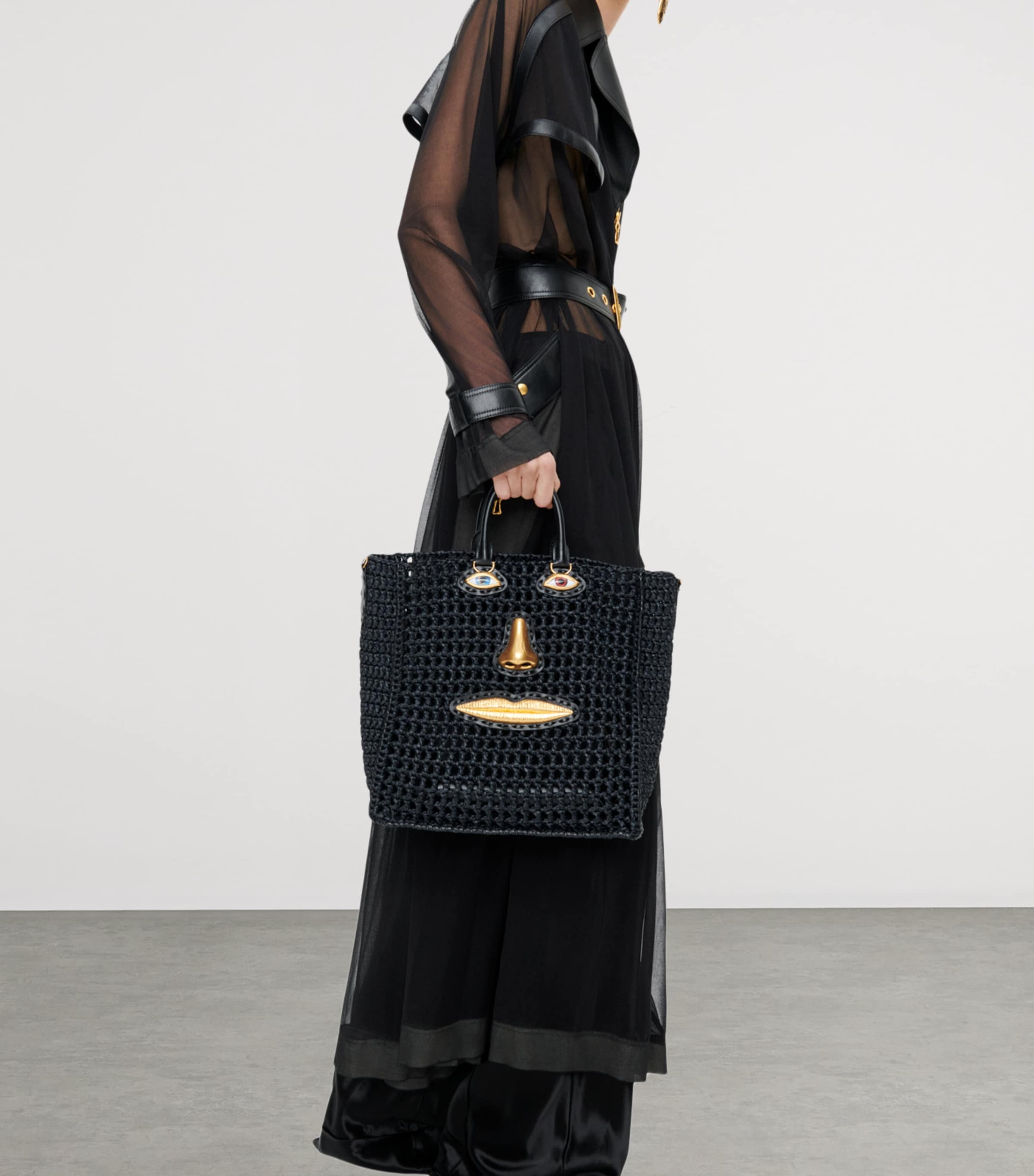 Raffia Face Tote Bag 999 BLACK Image 3