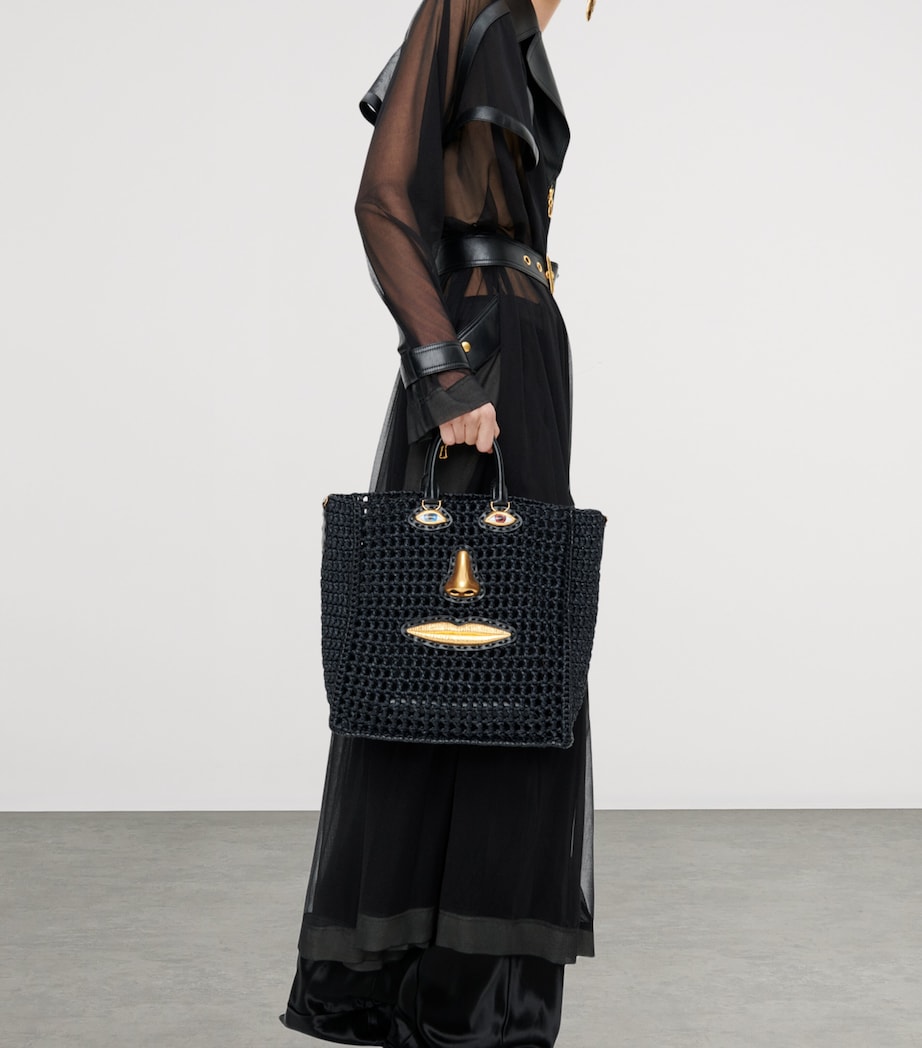 Raffia Face Tote Bag 999 BLACK Image 3