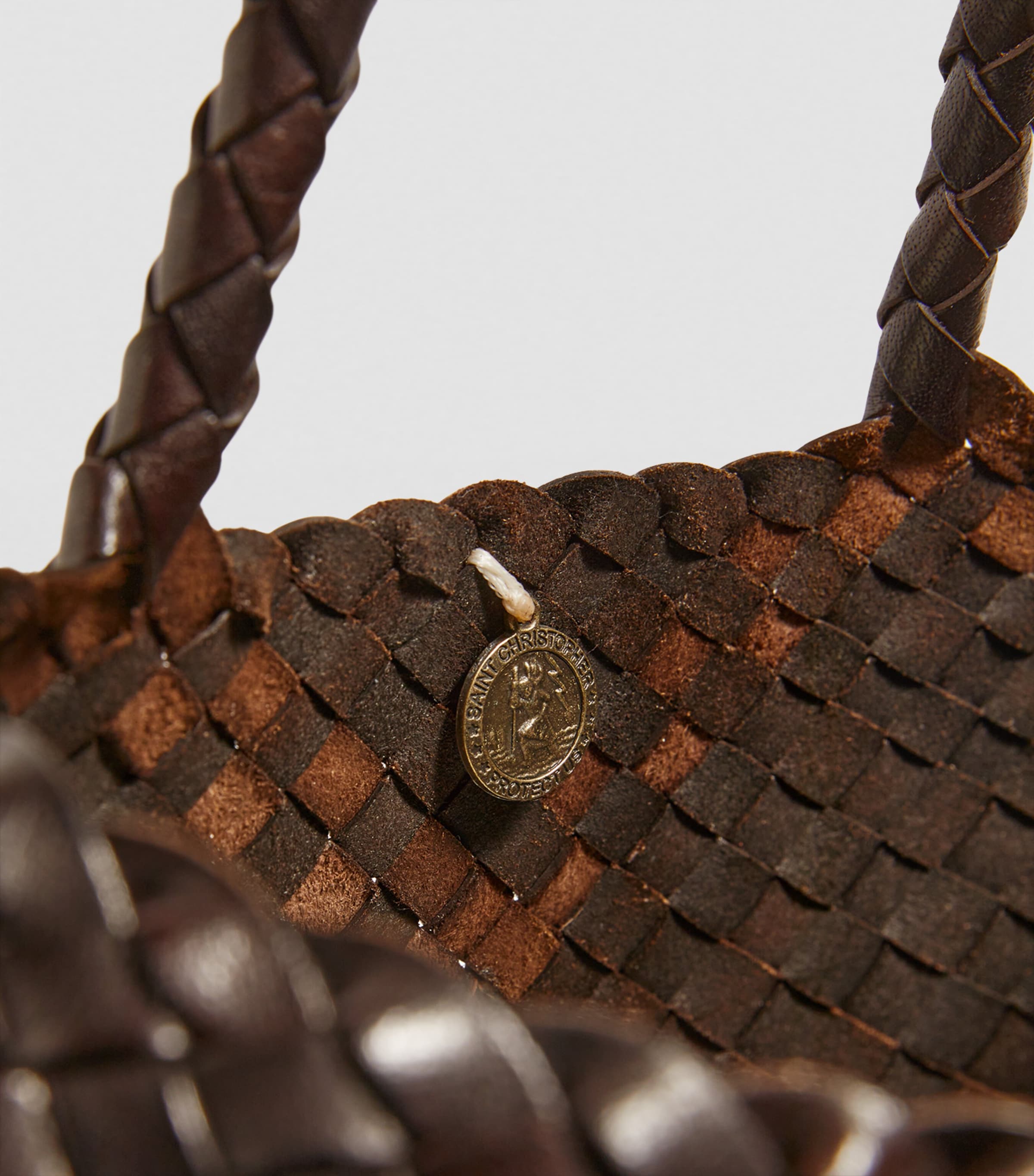 DRAGON DIFFUSION Brown Large Leather Woven Santa Croce Tote