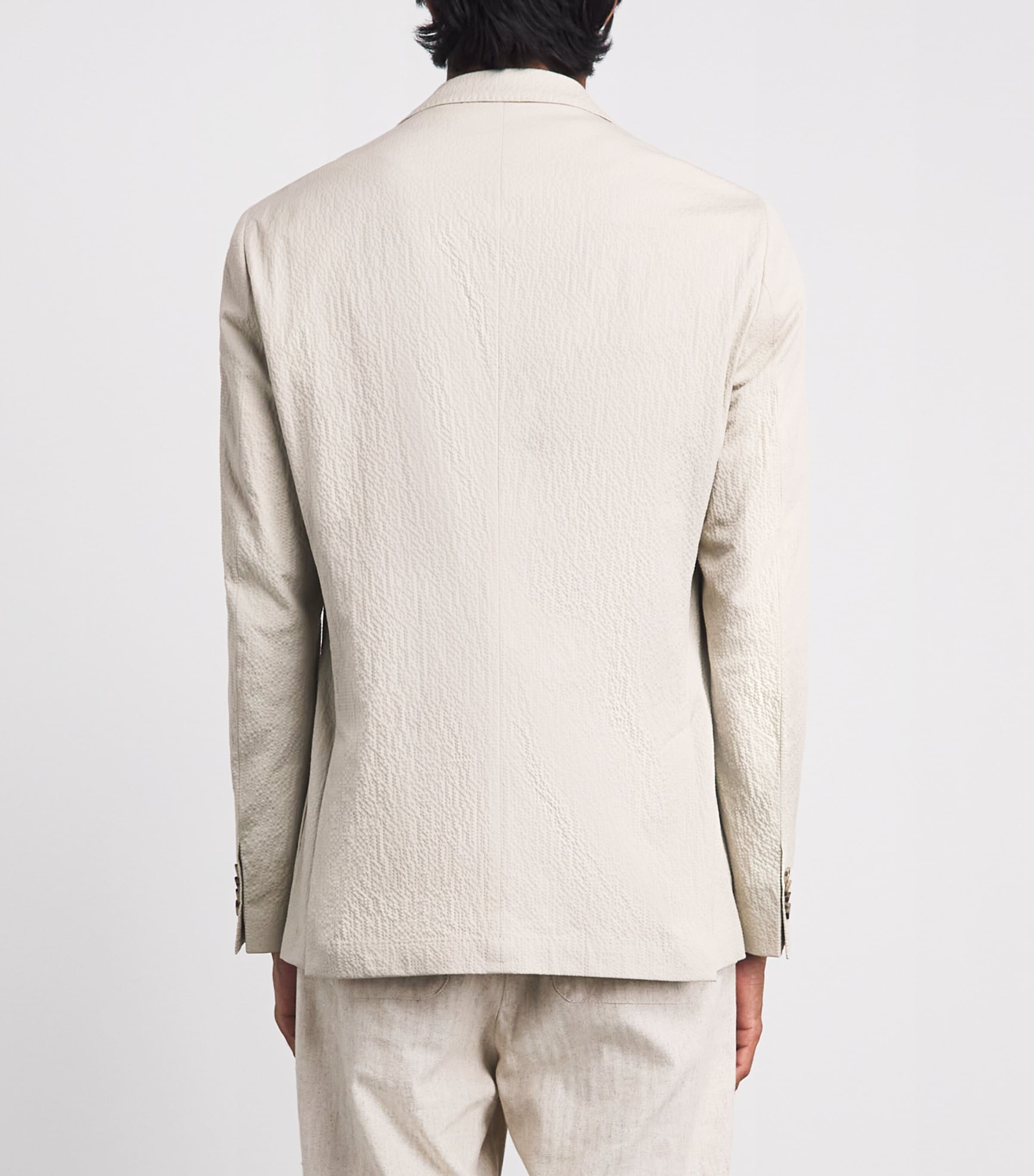 BOSS Mens Seersucker Hanry Blazer Open Beige Image 5
