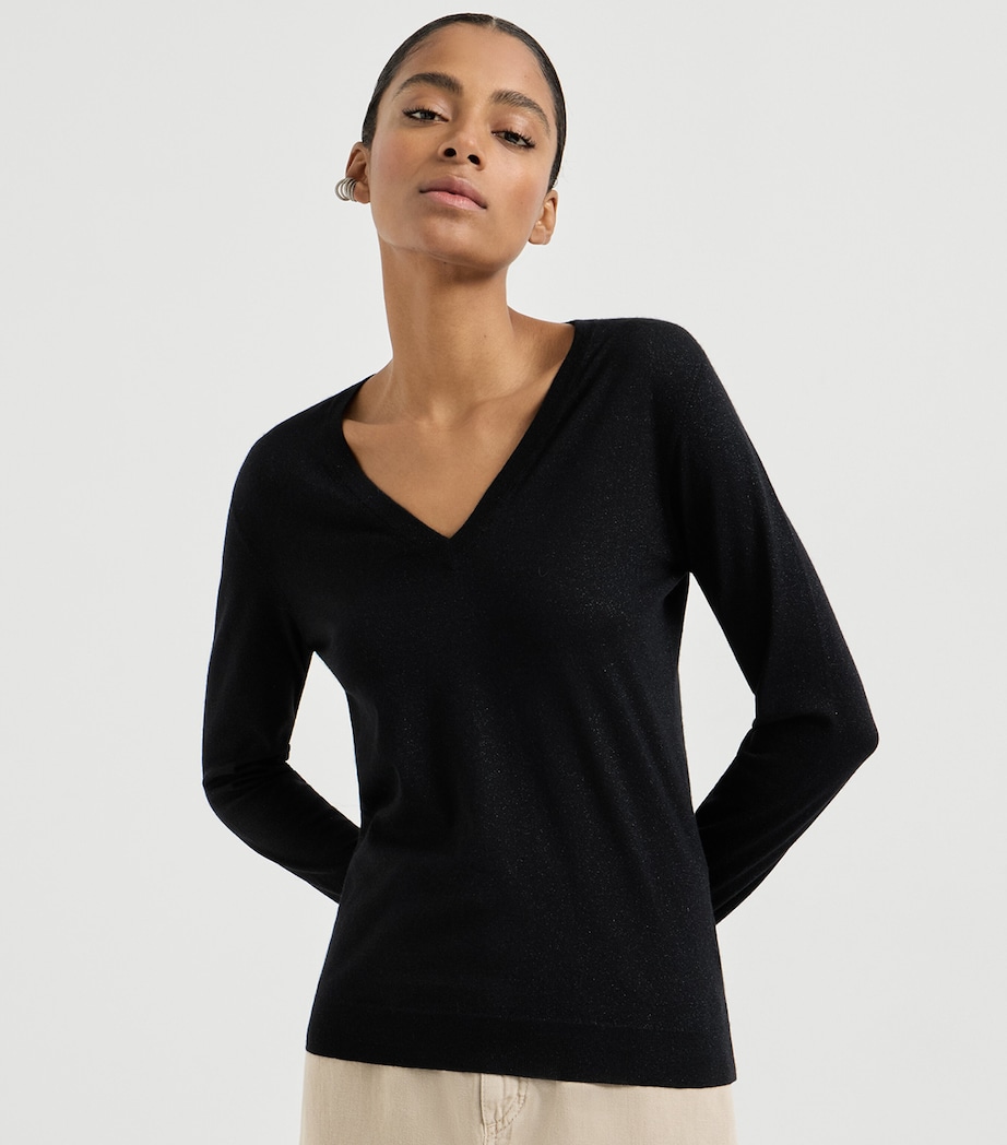 Brunello Cucinelli Womens Cashmere-Silk-Blend V-Neck Sweater Image 4