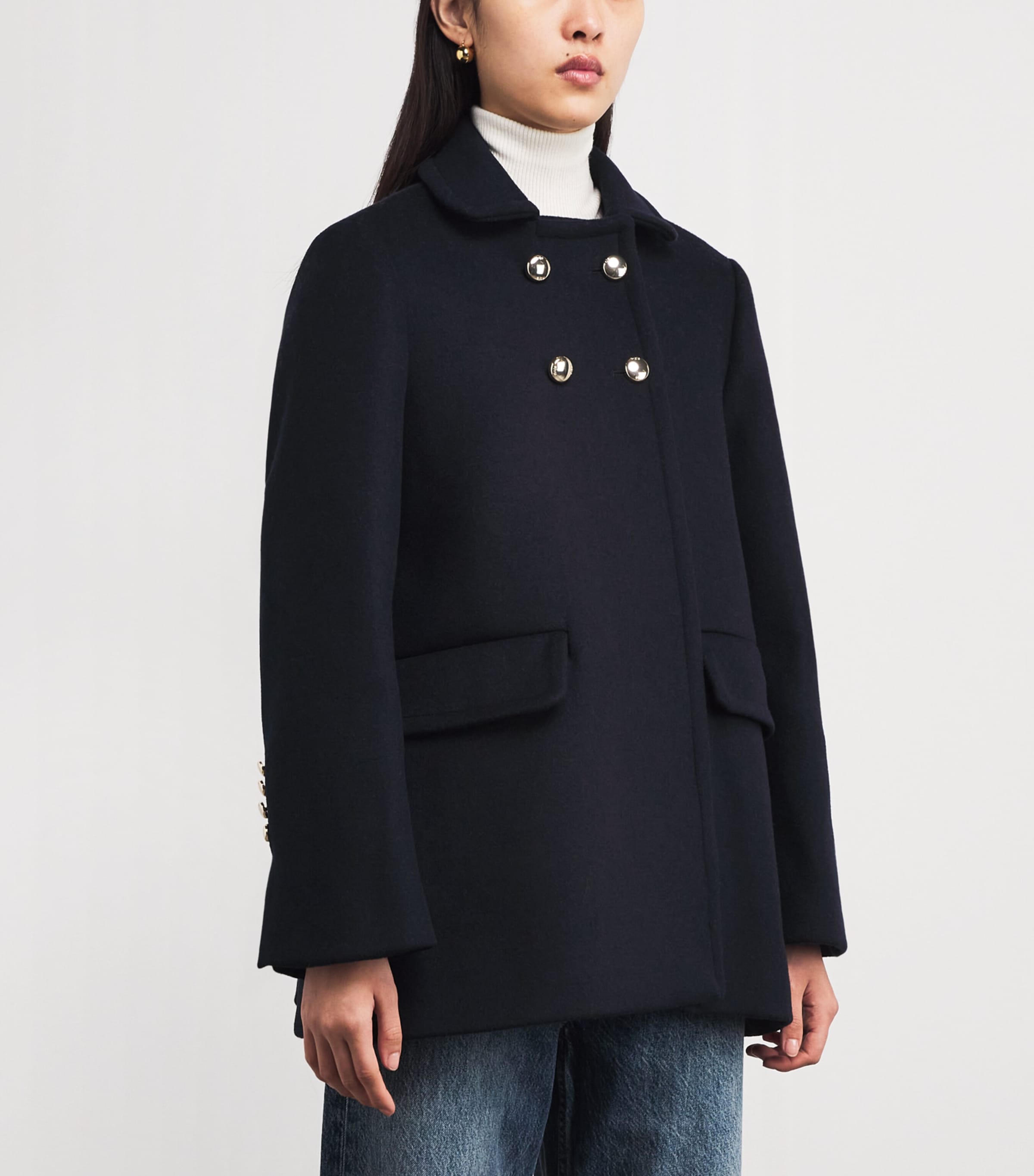 Wool-Blend Double-Breasted Pea Coat NAVY Image 3