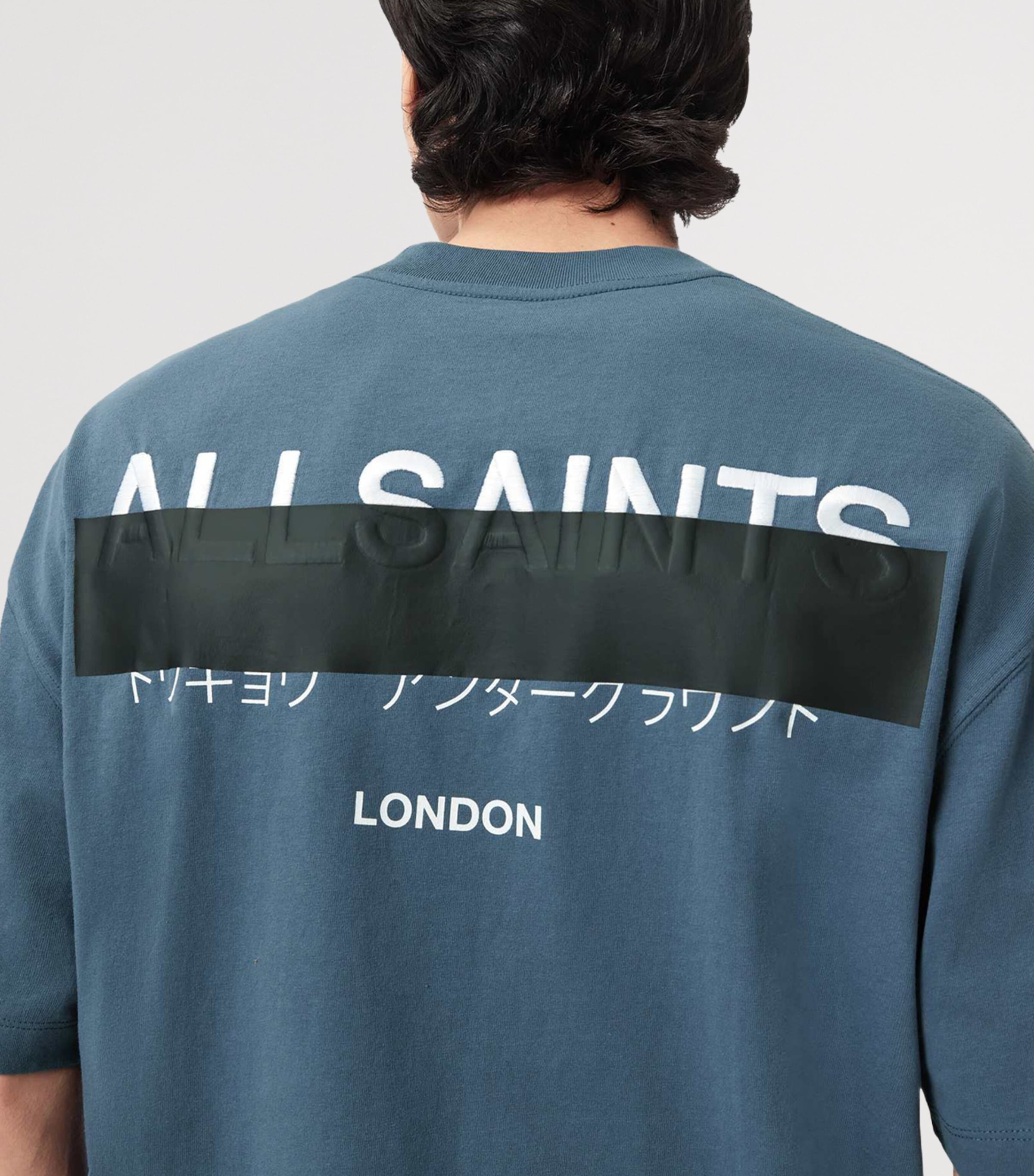 AllSaints Mens Organic Cotton Redact T-Shirt Waved Blue Image 5