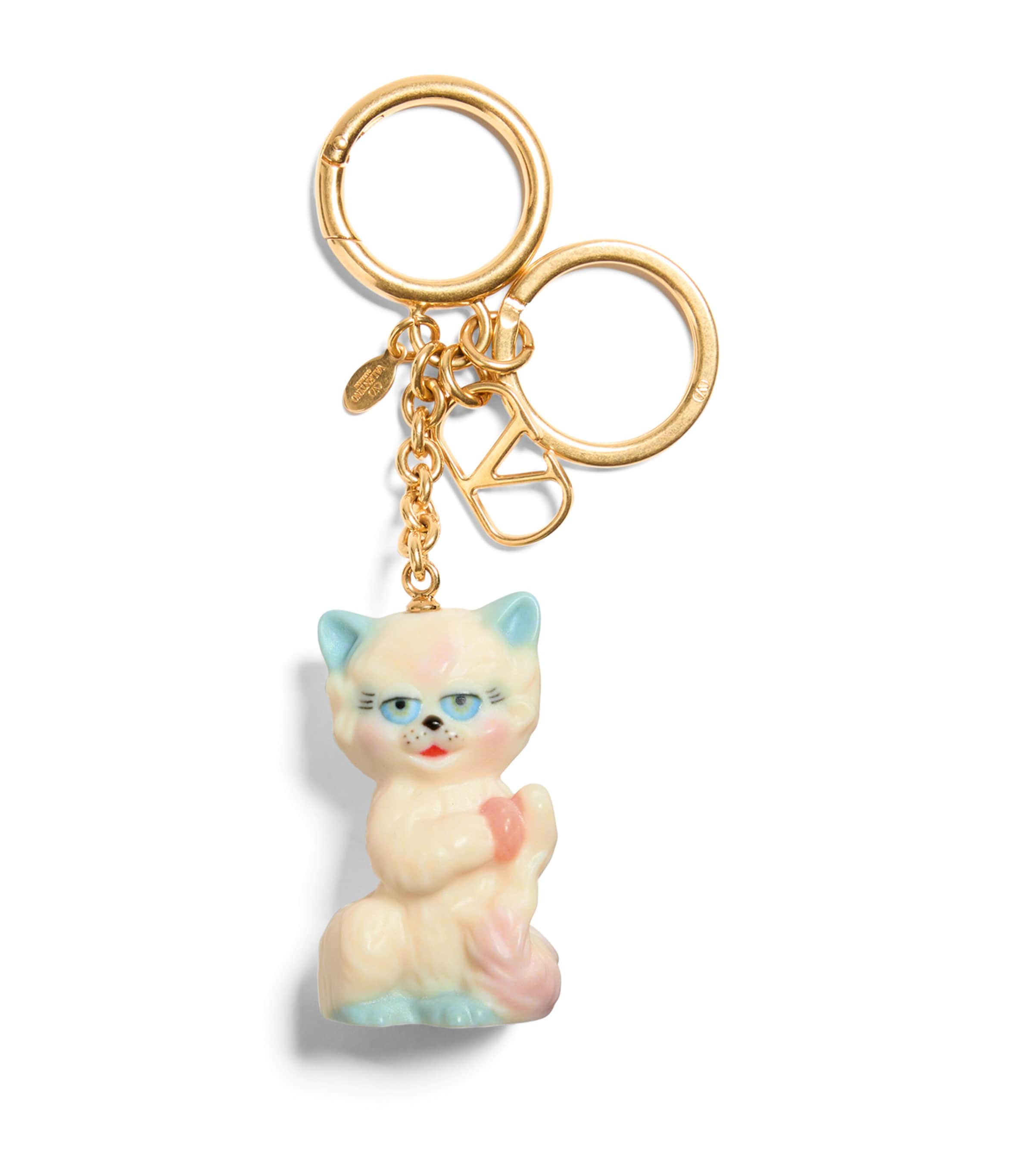 Valentino Portachiavi Le Chat De La Maison Multicolor In Metallo E Nylon Donna In Gold